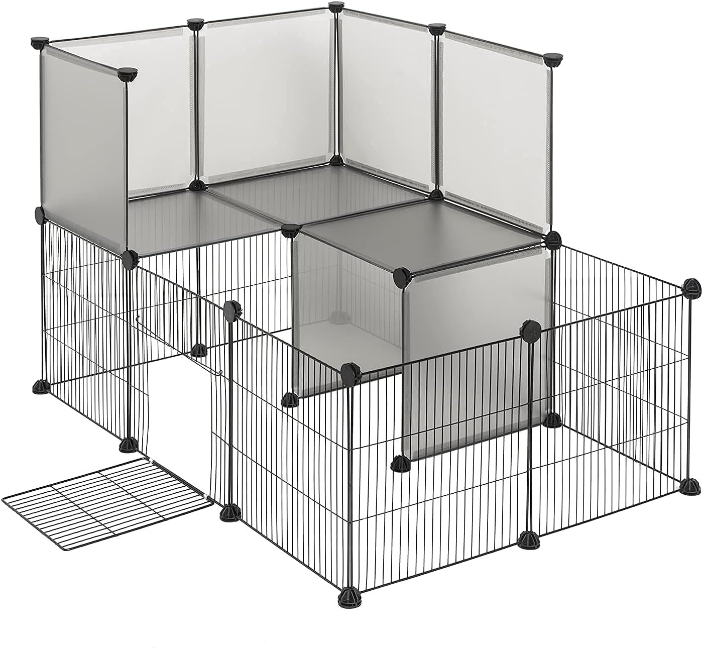 EUGAD Rabbit Playpen Pet Fence with Door, DIY Pet Playpen 20 Panels 35x35cm, 2 Levels Modular Pet Enclosure Fence for Small Animals, Rabbits Exercise Fence,Guinea Pig Cage 107x72x72cm
