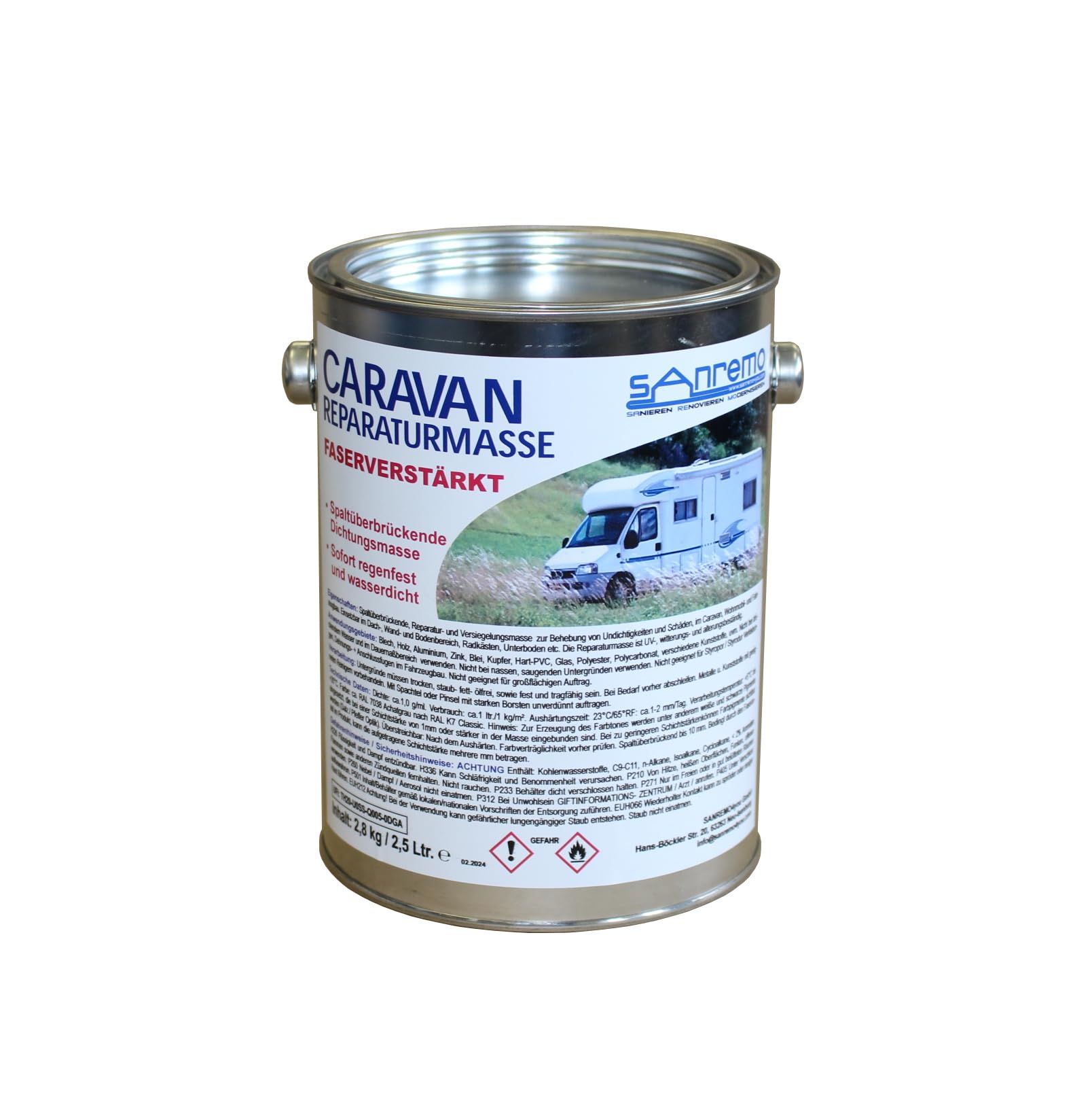 Sanremo Caravan Reparaturmasse Faserverstärkt 2,8kg Dichtmasse Achatgrau