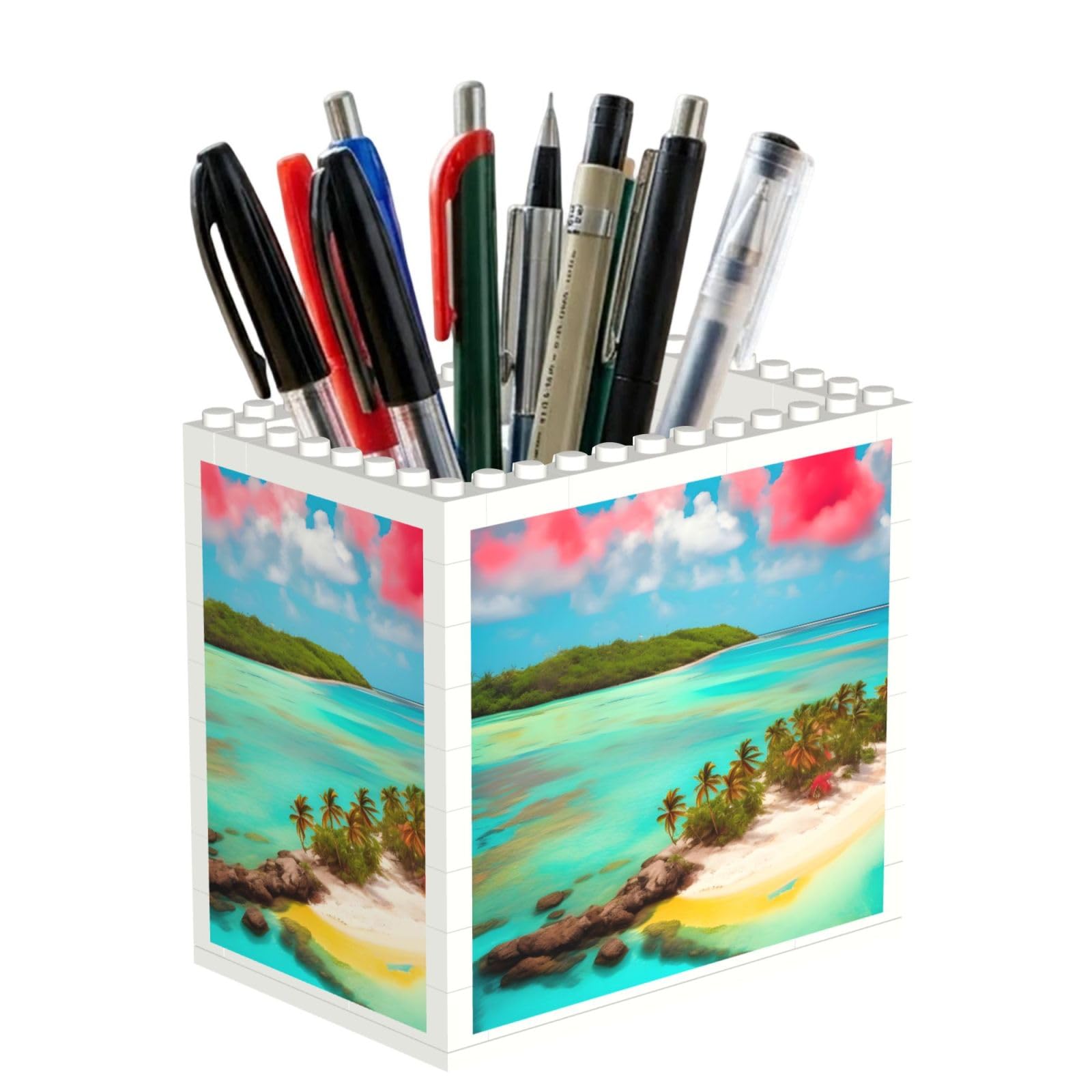 SXZVVBN Caribbean Scenery Building Block Desk Tidy ABS Organiser