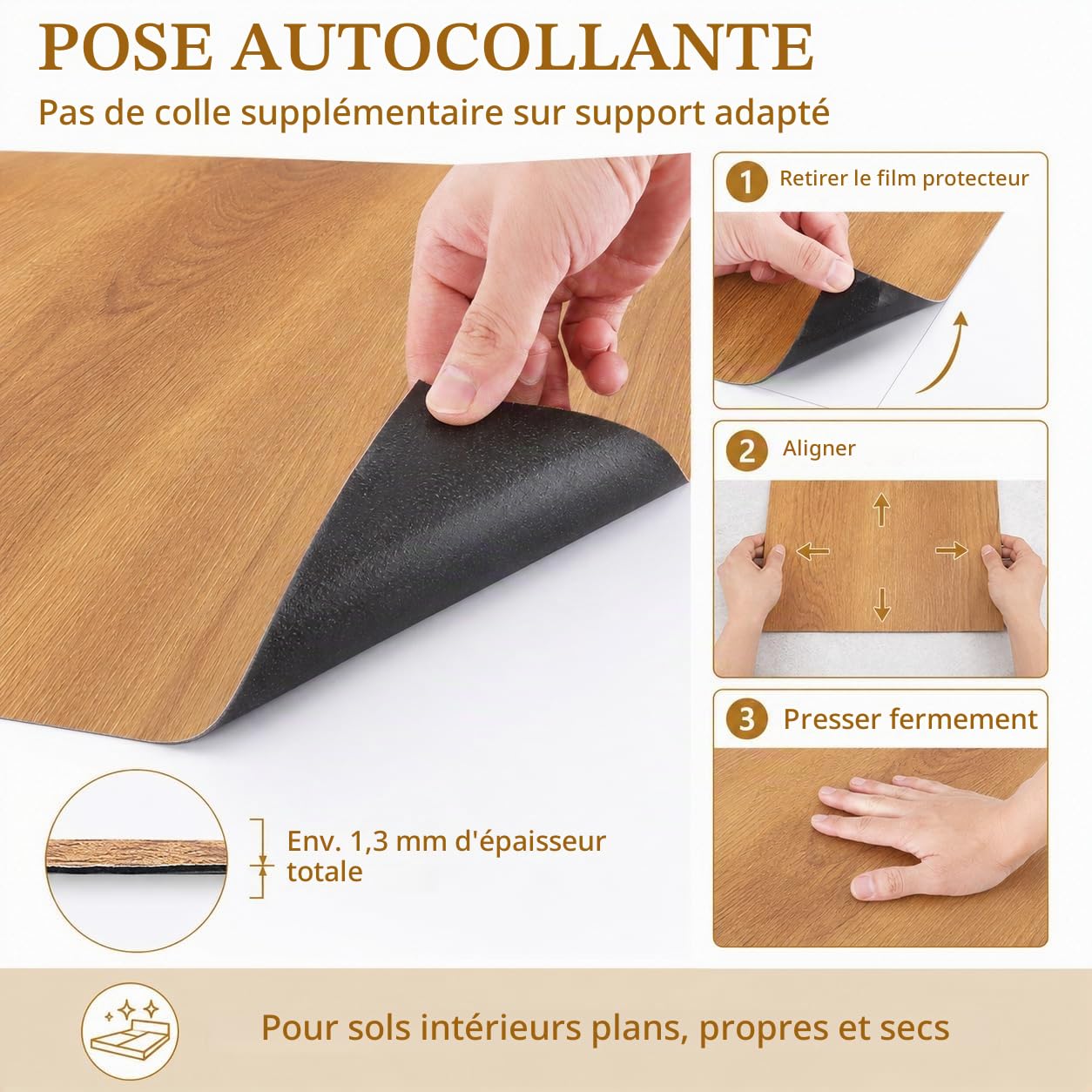 CYEER Lot de 40 Dalles PVC Adhésives Sol 30x30cm, Sol Vinyle Autocollant Effet Chêne Naturel, Revêtement de Sol Imperméable pour Cuisine, Salle de Bain et Salon, Rénovation DIY (3,6 m²)