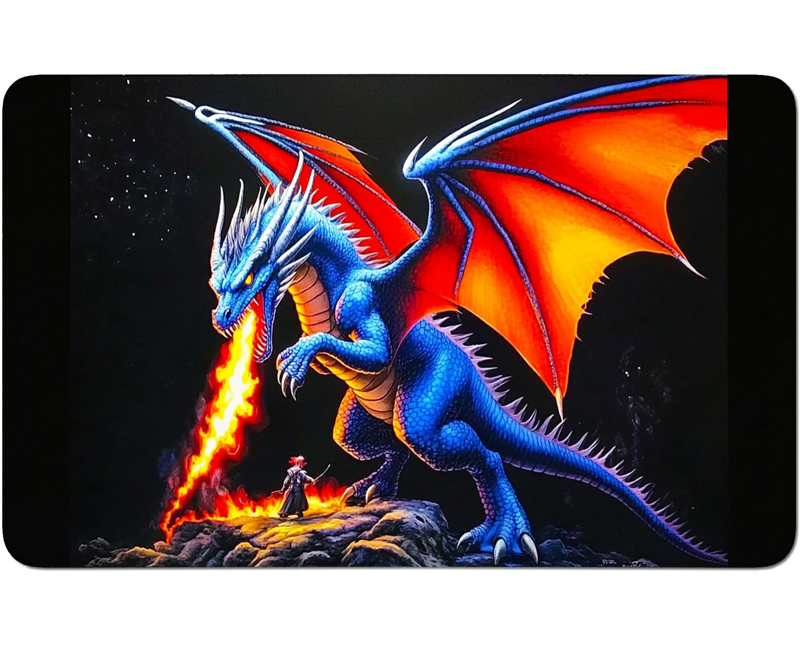 RWUTYTIUL for MTG Card Playmat 24 X 14 Inch with No Zone, Stitched Play Mat for Commander Board TCG RPG CCG Game Desktop Tablet Mouse Pad for Playing Accessories, Red Winged Dragon