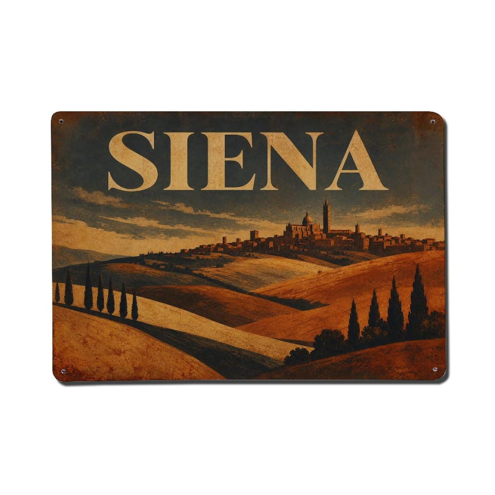 Huiyhb 8X12inch(20X30cm) Vintage Travel Siena Rolling Hills Tuscan Panorama Italy Metal Tin Sign