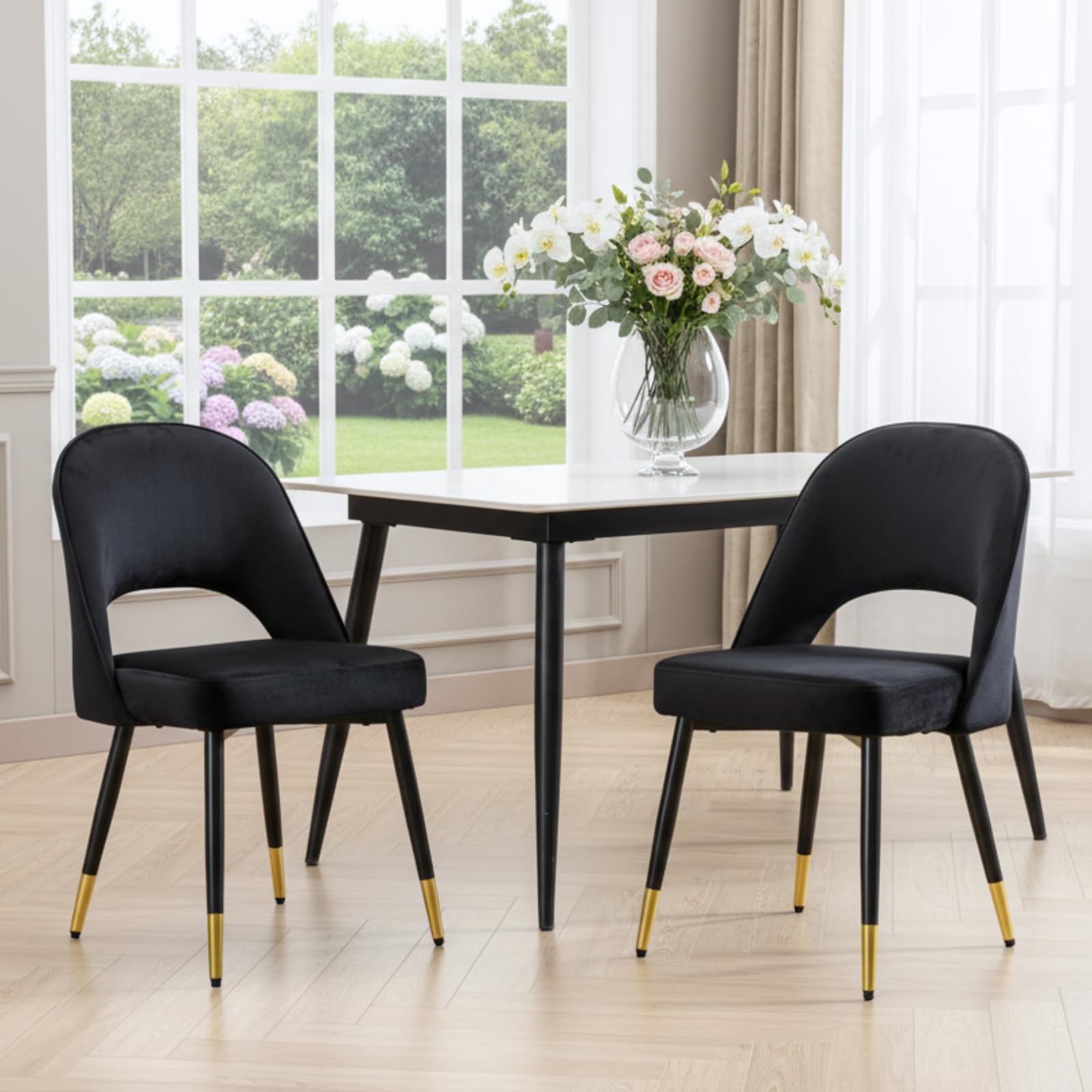 HEAH-YO Velvet Dining Chairs Set of 2, Armless Kitchen Chairs with Metal Legs, Mid Century Classic Modern Side Dining Chairs for Kitchen Dining Room,