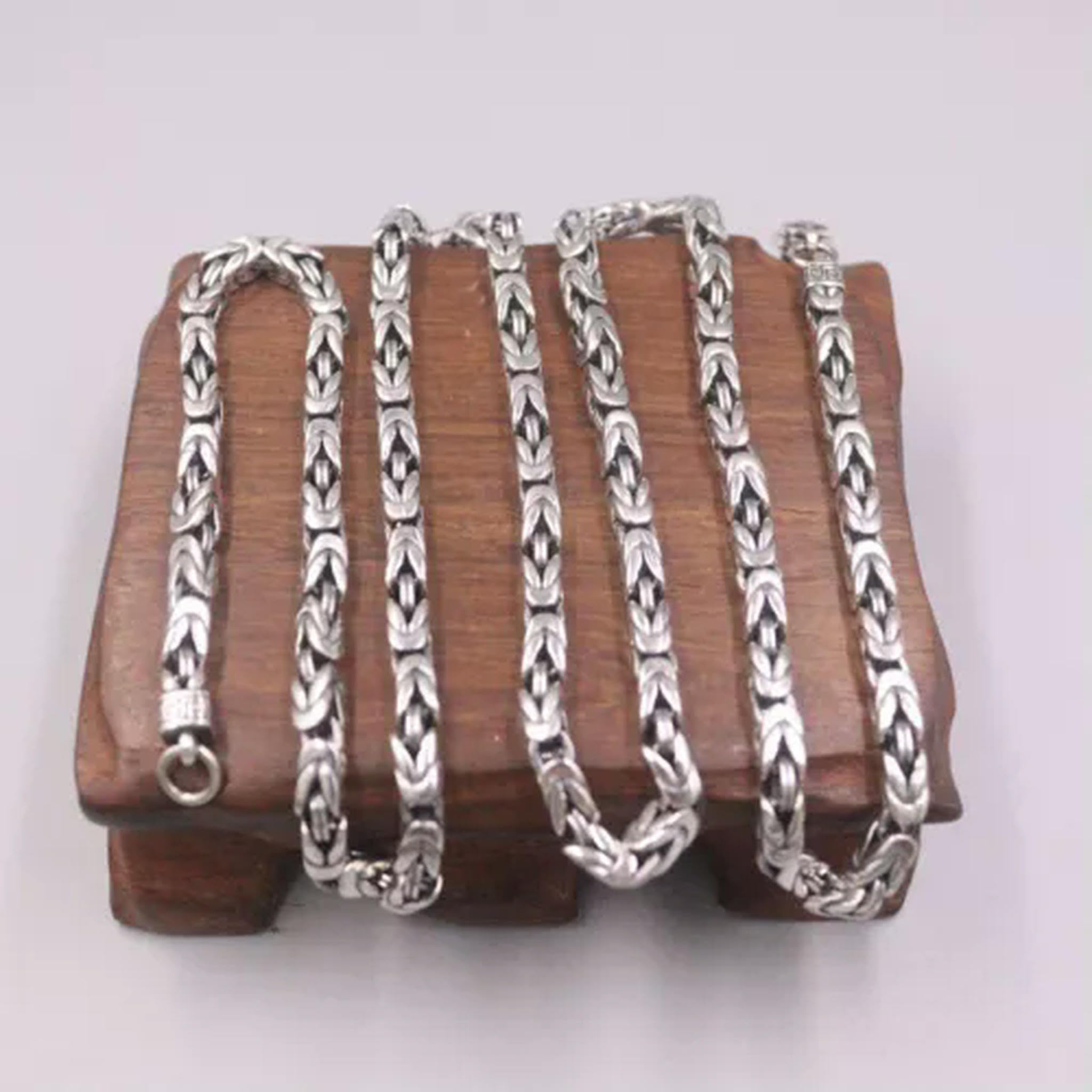 Collar de Plata auténtica 925 para Hombre y Mujer, eslabón de Cadena bizantino de 4mm