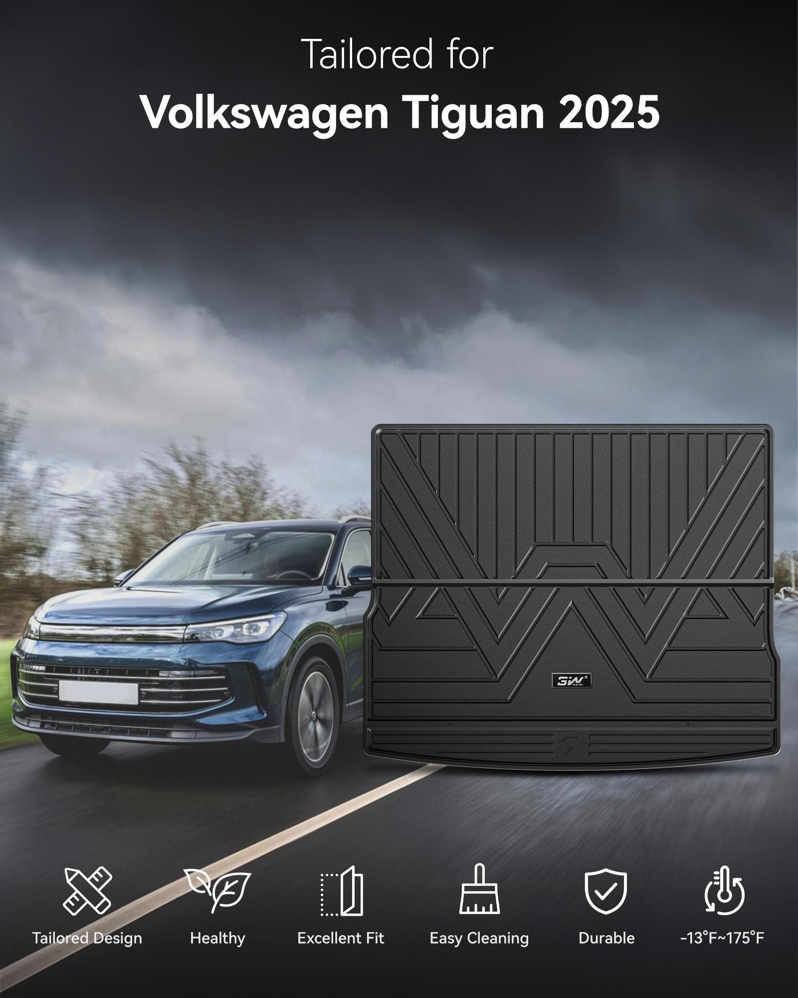 3W Mata Bagażnika dla Volkswagen Tiguan 2025, Wodoodporne i Wytrzymałe Maty ochronne Bagażnika Psów z Thorex™, Tyłu Zrównoważające Uderzenia dla Tiguan