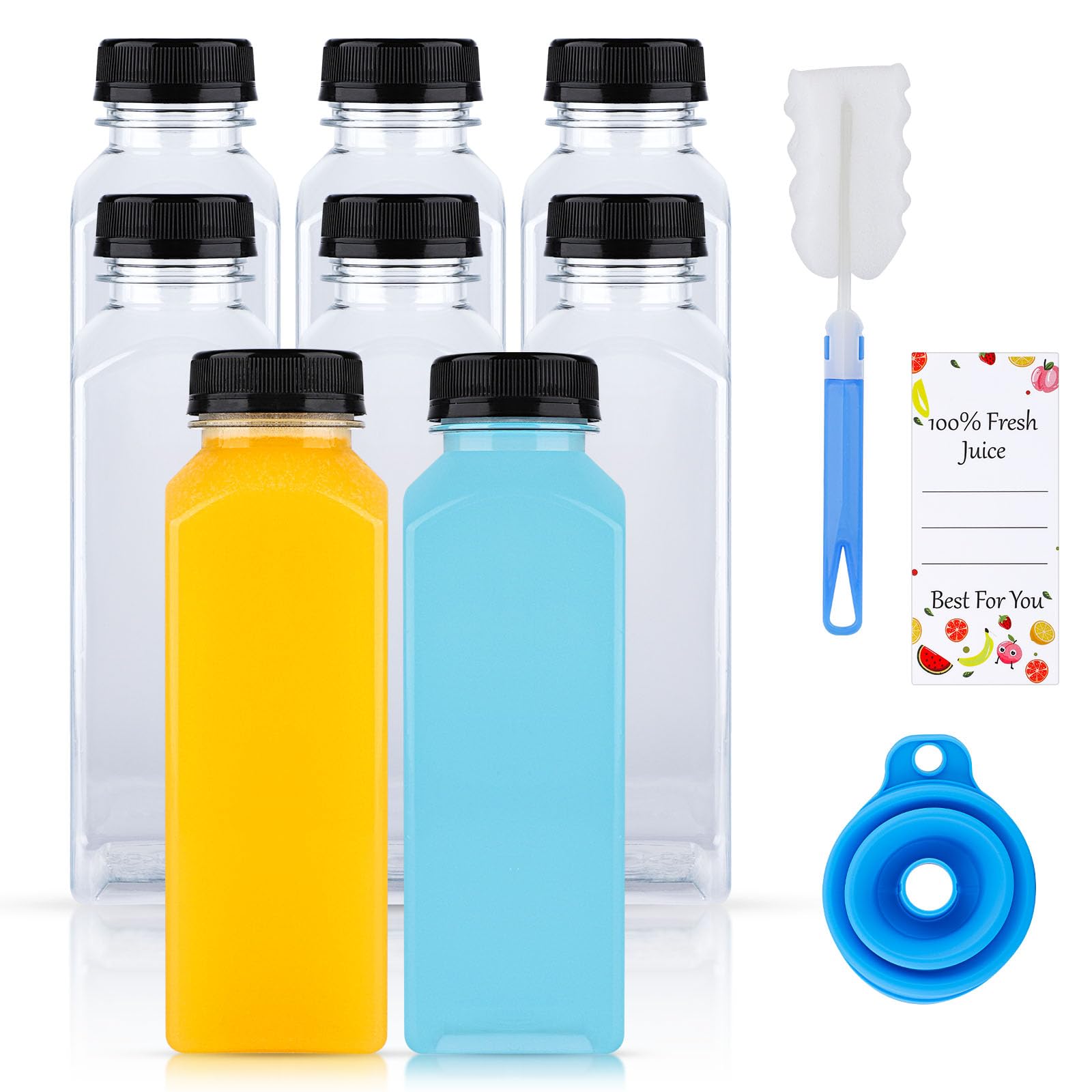 Lot De 12 Bouteilles De Jus En Plastique PET Transparent De 480 Ml Avec Couvercles Noirs – Bouteilles De Smoothie En Plastique Pour Jus, Lait, Boissons Faites Maison ZMYBCPACK