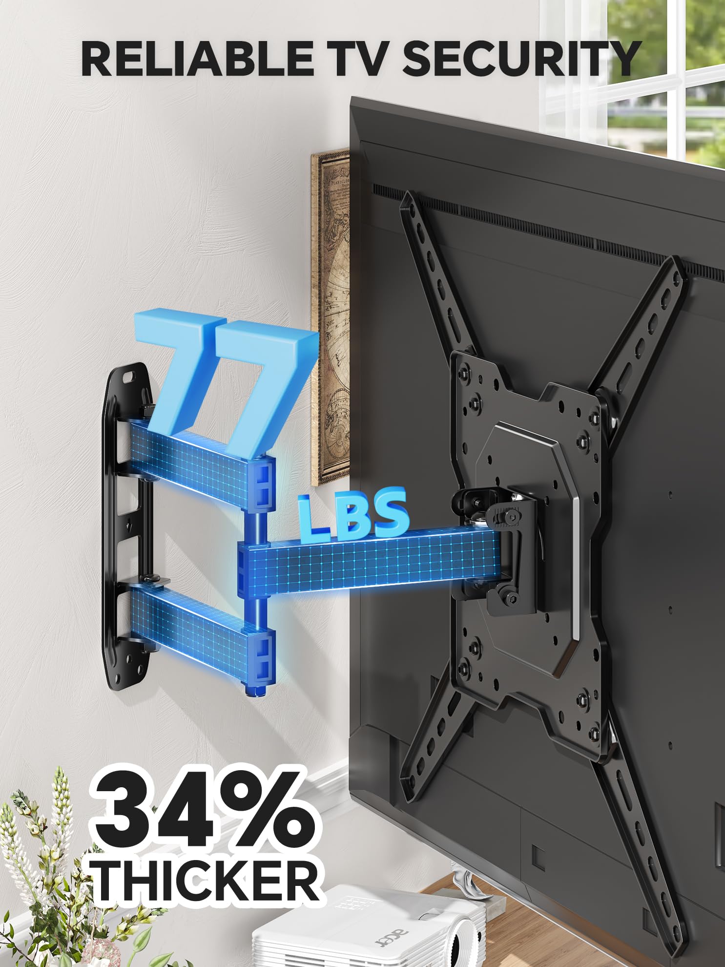 Simple Trending Supporto da parete per TV Full Motion per TV da 26" a 60" e schermi piatti, staffa girevole e inclinabile, rotazione massima VESA 400 x 400 mm fino a 34,9 kg, nero