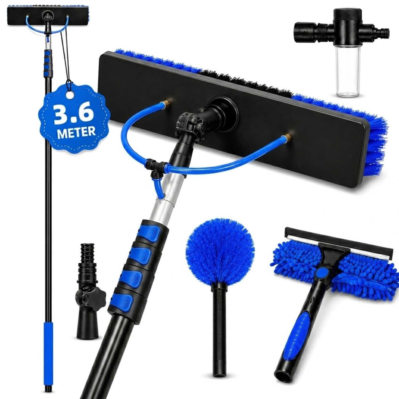 SEEVI Telescopic Window Cleaner(3.6m/4.8m) - Extendable Window Cleaning Pole, Window Cleaning Equipment Kit with Window Squeegee and Brush for Conservatory Roofs, Solar Panels and Fascias (3.6M)