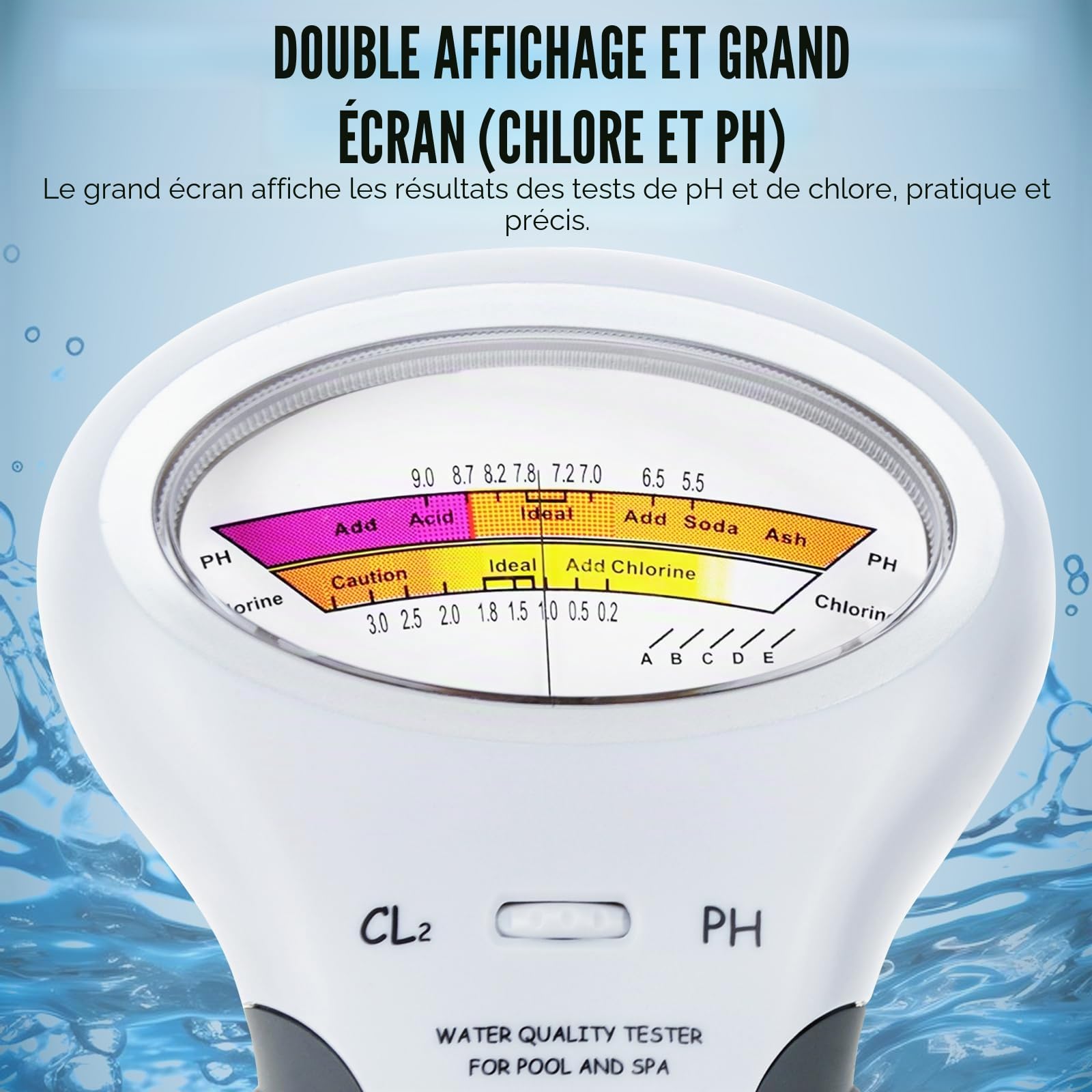Portable Eau Qualité Analyse Chlore & PH Mètre Nager Bassin Testeur Surveillance Analyseur