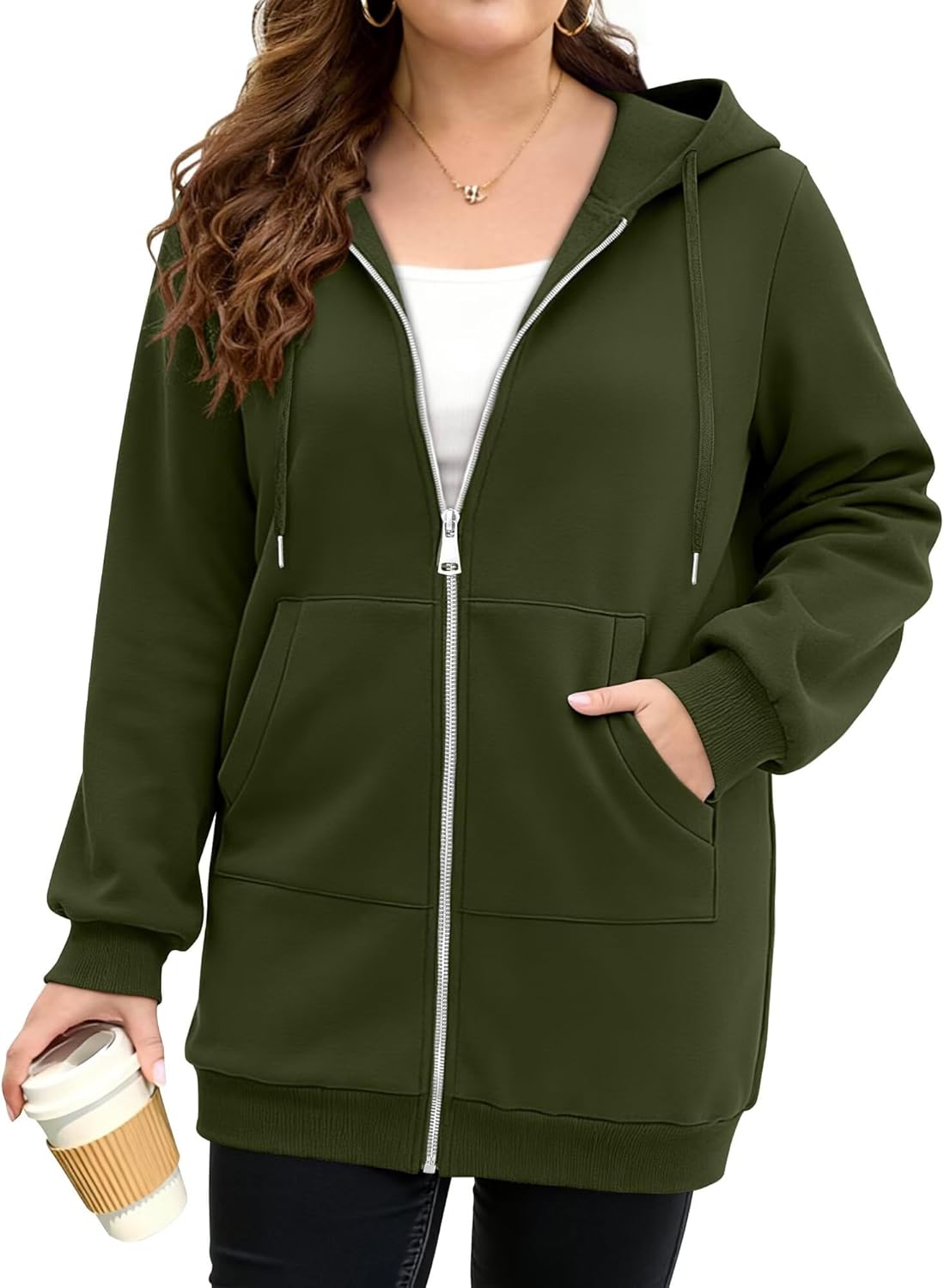 StunShow Womens Plus Size Hoodies Zip Up Oversized Y2k Drawstring Sweatshirt Casual 2025 Fleece Jacket with Pocket - Image 3