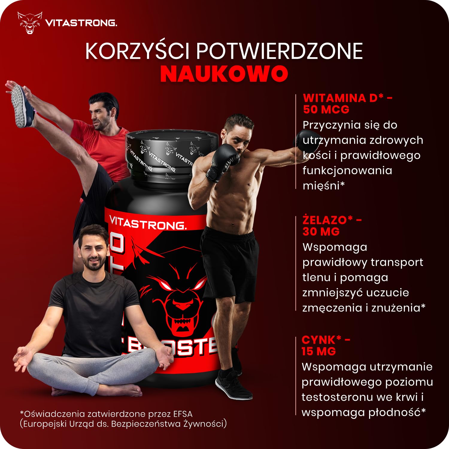 Vitastrong TESTOBOOSTER JEDYNY ORYGINALNY z Patentowanymi Składnikami | Szybkie i Skuteczne Działanie, Wsparcie Czystej Masy Mięśniowej, Tribulus Terrestris, Ashwagandha