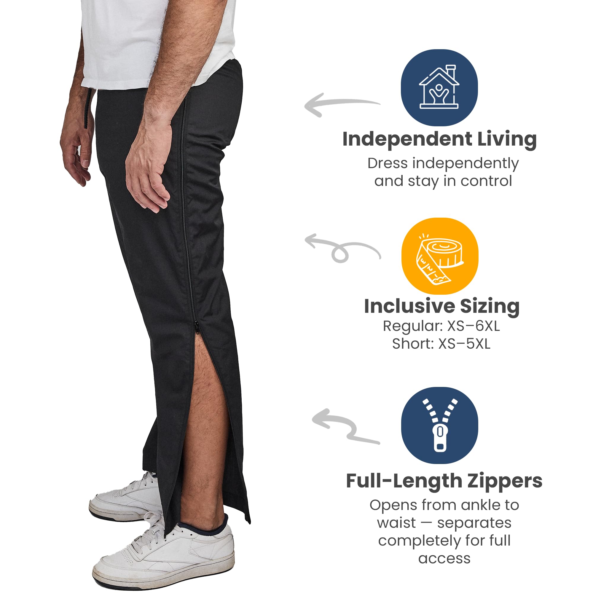 Dobsom Saltö - Pantaloni adattivi per uomo e donna, con cerniere lunghe staccabili, design completamente aperto, ideali post-operatorio, rimovibili, strappo, pantaloni medici per riabilitazione