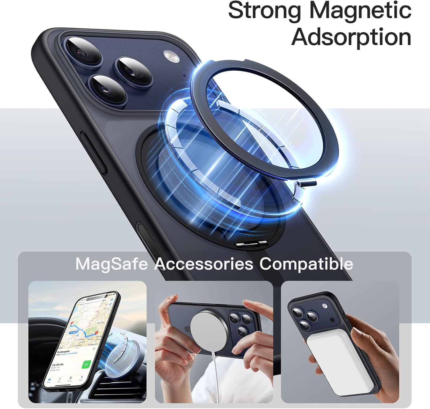 JETech 360 Degree Rotatable Ring Case for iPhone 17 Pro 6.3-Inch with Camera Control Button, Compatible with MagSafe, Slim Shockproof Phone Cover with Stand & Ring Holder (Black) - Image 4