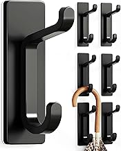 Adhesive Wall Hook, Bathroom Towel Holder, Kitchen Tea Towel Hook, Adhesive Coat Holder, Wall Clip Without Drilling, Waterproof, Rustproof, Black, 6 Pieces