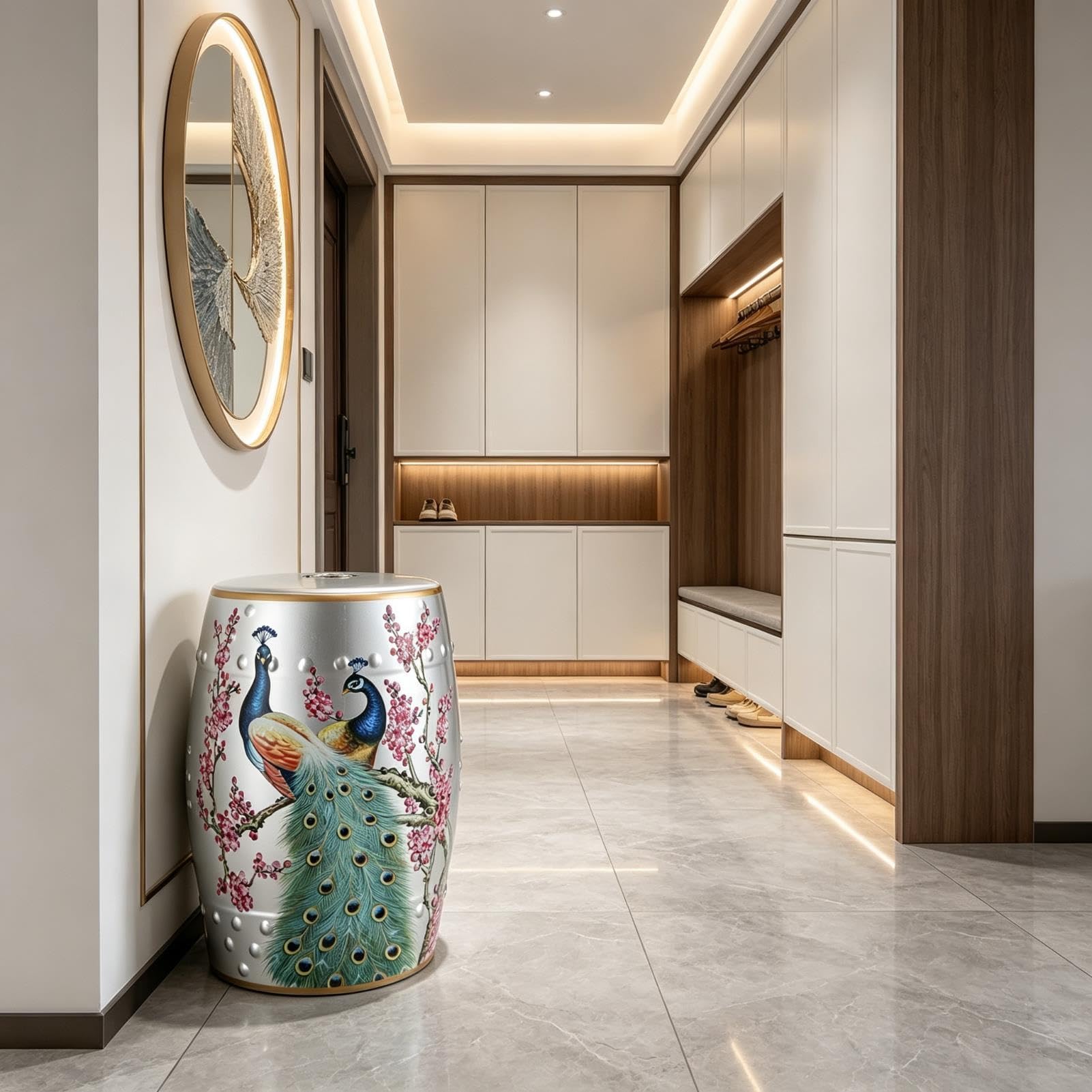 Ceramiczny Stołek Ogrodowy-ceramiczny Stołek Do Bębna - Rustykalny Wzór Wiejskiego Domu, Dekoracyjne Siedzisko Akcentujące Do Ogrodu, Salonu, Przedpokoju(Silver)
