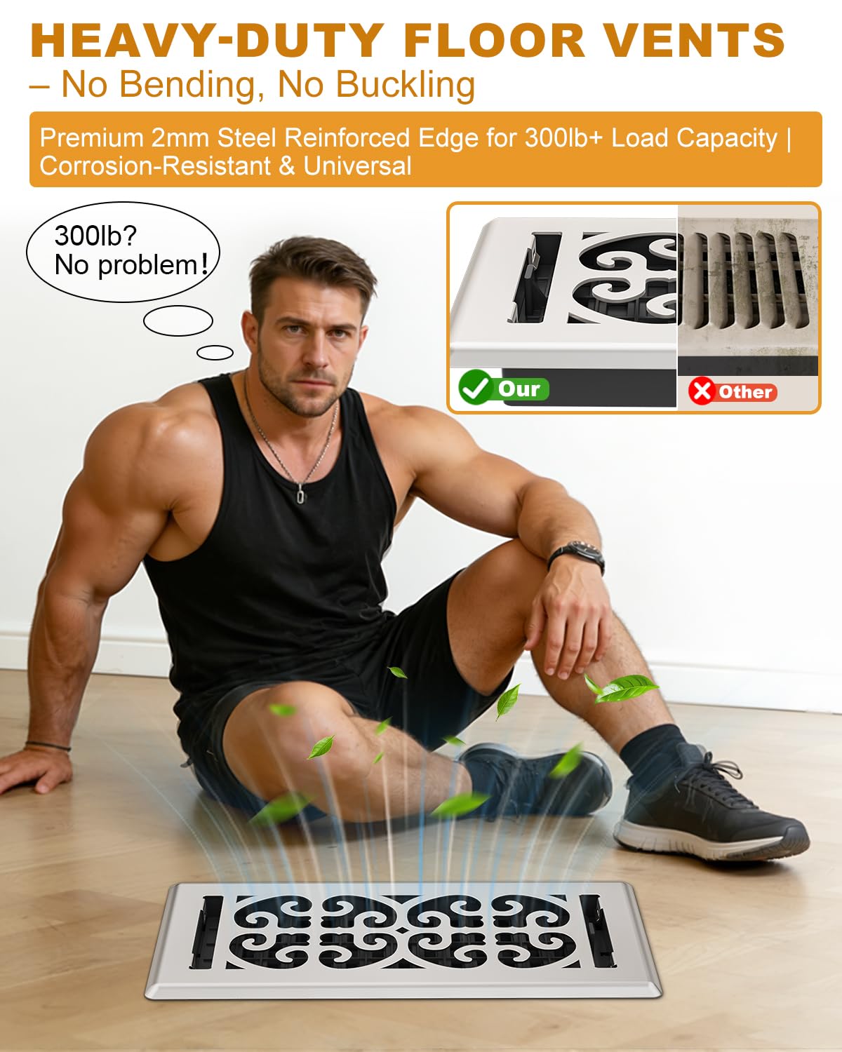 Floor Vent Covers 4x10 Inch – Heavy Duty Walkable Air Vent Cover for Home Floor & Wall - Decorative 2MM Thicker Metal Floor Register with Easy Adjust Airflow Switch - Satin Nickel HVAC Vents - 5 Pack - 4