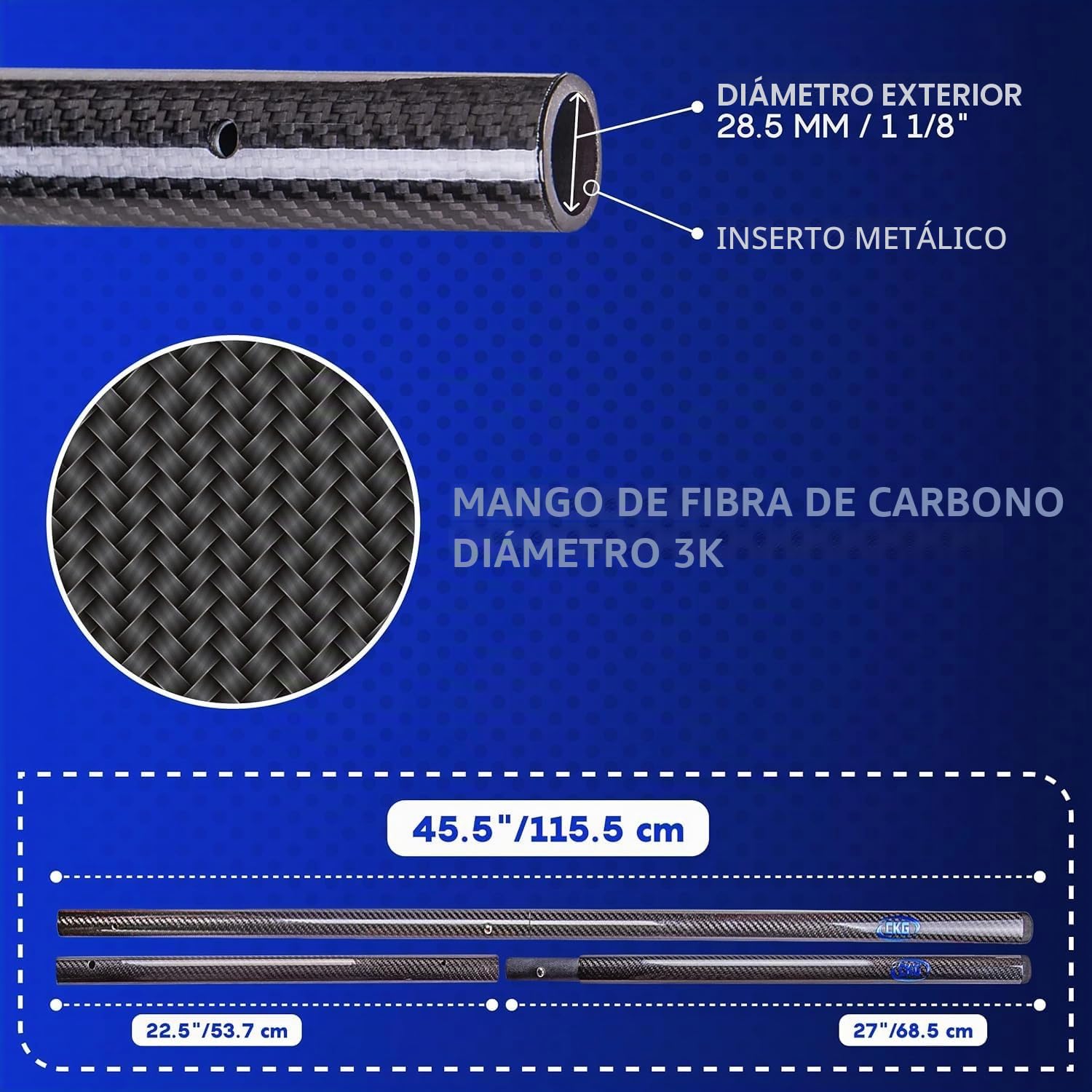 CKG Mango de Pala de Arena de Fibra de Carbono 3K, Mango Universal Ligero para Playa, detección de Metales de Caza, Barra de Tubo Largo