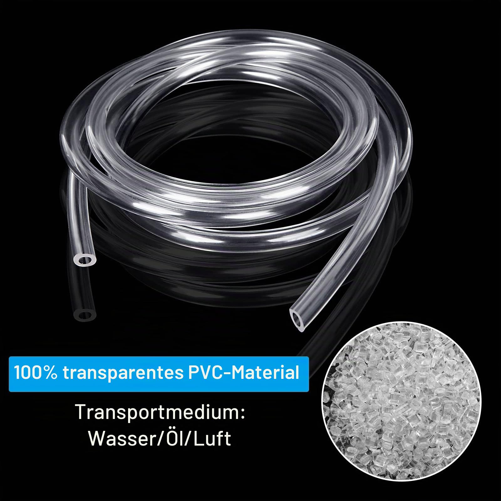 Flexibler PVC-Schlauch 50 m, flexibler Schlauch transparent, PVC, 4 × 6 mm, Druckschlauch, Silikonschlauch, Lebensmittelschlauch, Sauerstoffschlauch für Aquarium, Kraftstoffschlauch