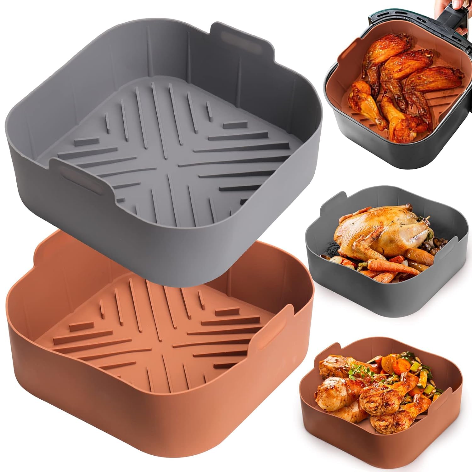 Silicone Air Fryer Basket Liners Square - 2Pcs Reusable Air Fryer Silicone Pots for Food Safe Air fryers Oven Accessories (6.5 Inch)-image-23