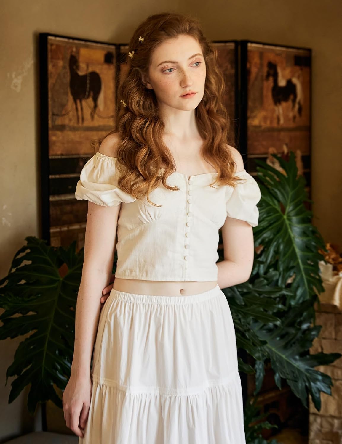 BEAUTELICATE Renaissance Shirt White Crop Tops for Women Puff Sleeve Blouse for Women Decorative Button - Image 2