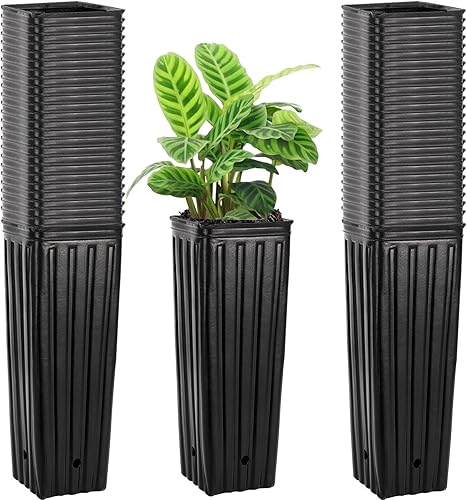 Guiqulai 50 macetas profundas para vivero, macetas de plástico de 7.9 pulgadas de alto, macetas con agujeros de drenaje para plantas de jardín de