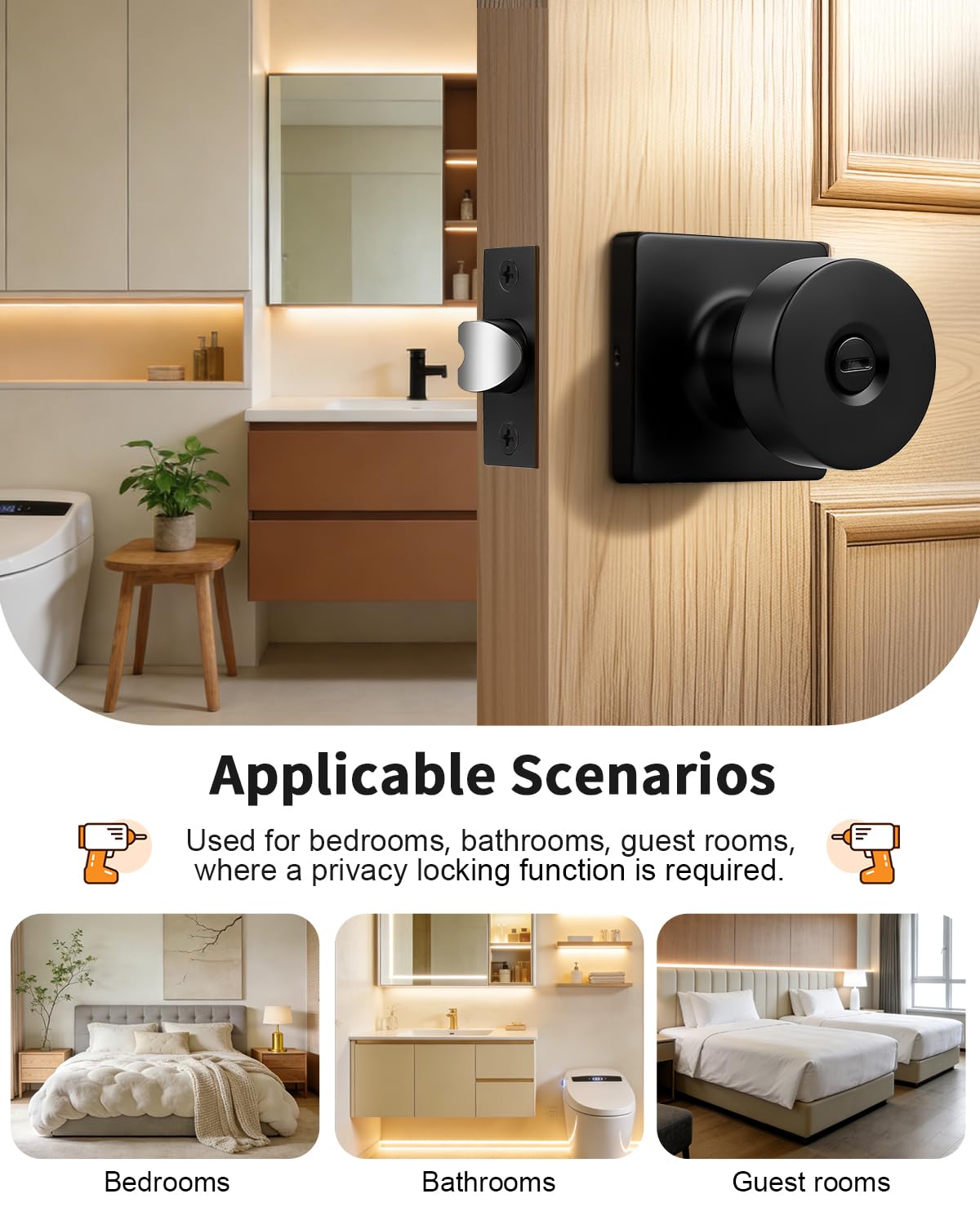 Keyless Door Knobs - Matte Black Privacy Handles -2