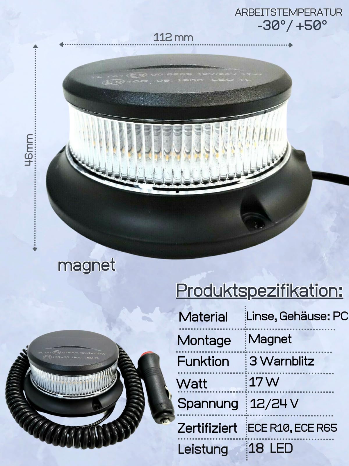 LED Fernbedienung Batterie Magnetisch Bernstein Warn Licht R65