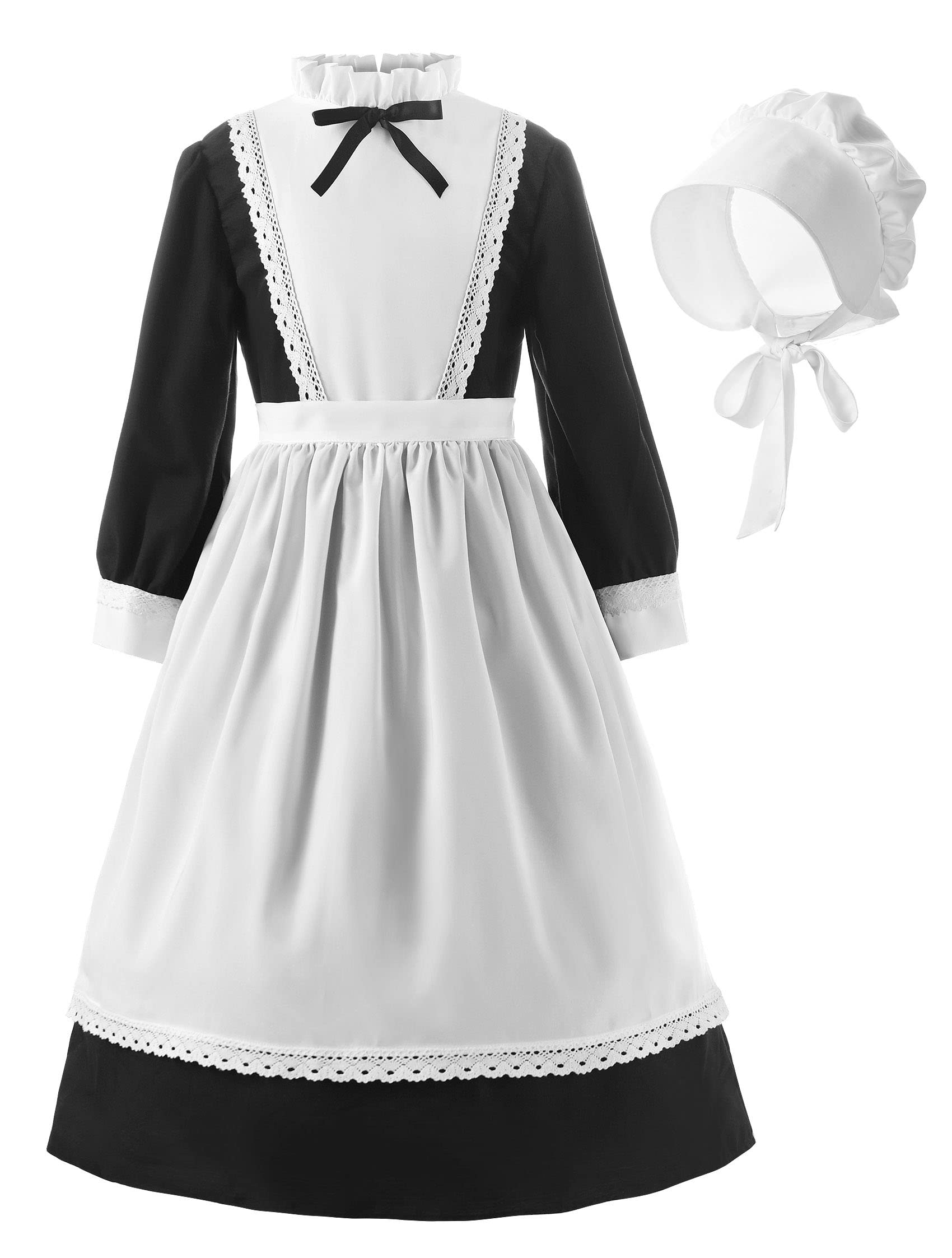 ReliBeauty Pilgrim Costume for Girls Colonial Girl Costume Dress Round neckline
