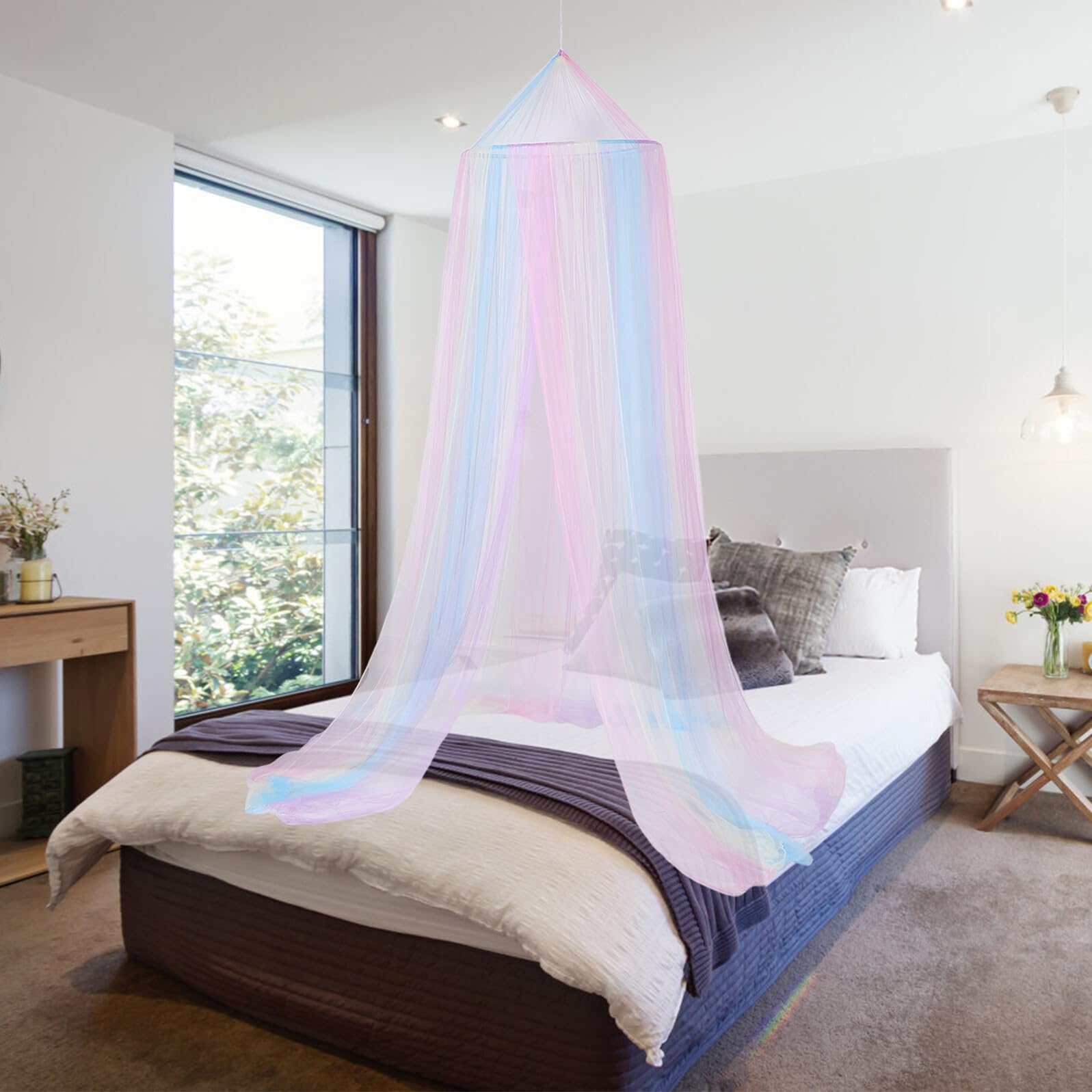 Housoutil Moskitonetz Kinderbett Baldachin Rund 60X250X1150cm Bunter Betthimmel Babybett Sicherheitszelt mit Doppelöffnung Insektenschutz für Kinderbetten