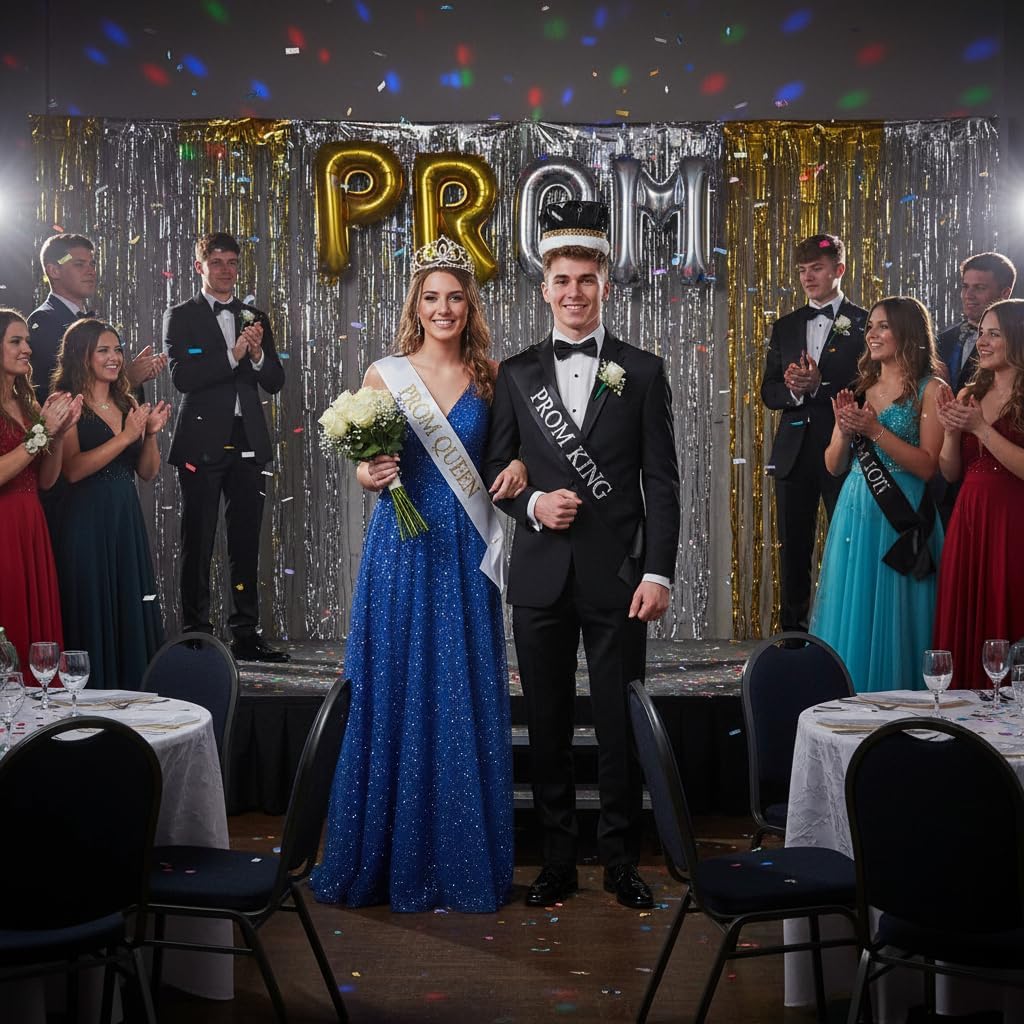 Anderson's Royal Couple Coronation Set, Black Metallic King Crown and Sparkling Rhinestone Gold Sasha Tiara for Prom, Homecoming, Winter Formals, Special Events and Dance Coronations