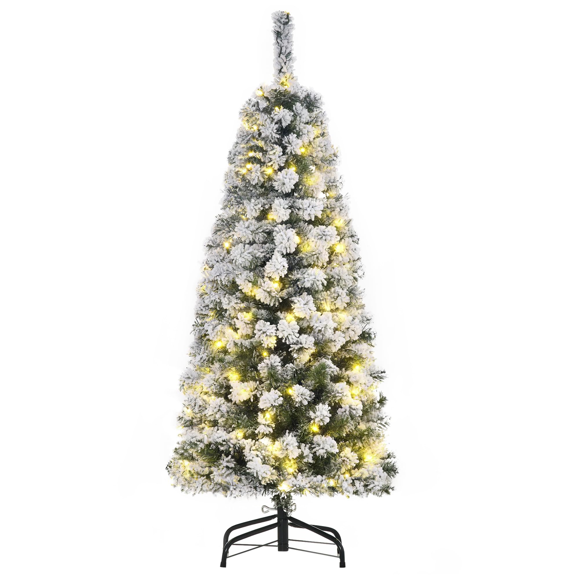 HOMCOM 4FT Prelit Snow Flocked Christmas Tree - White LED Lights - Indoor Home Decoration