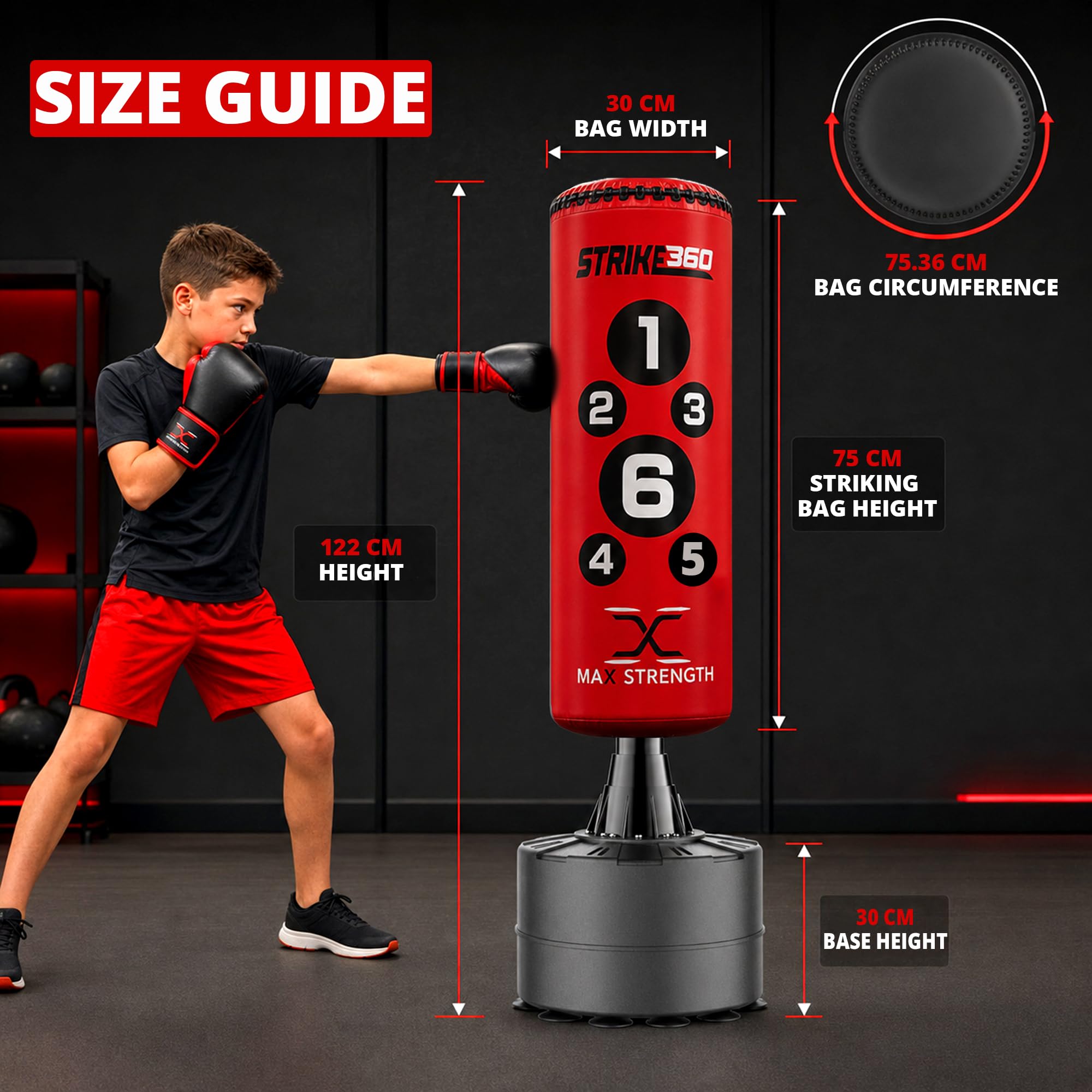 MAXSTRENGTH - Sacco da boxe da 1,5 m, con base stabile e resistente e riempita con acqua, perfetto sparring per MMA fitness, boxe, allenamento in palestra, arti marziali, sacco da boxe per bambini