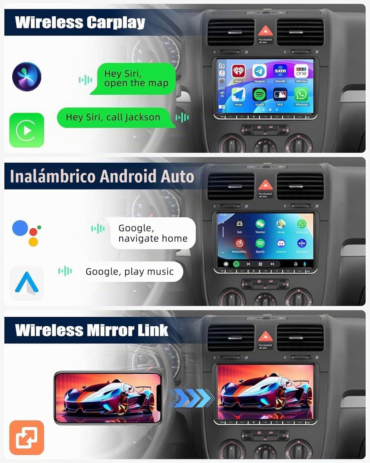 CAMECHO 4G+64G Android 13 Radio 2 DIN para VW Golf 5 Polo Skoda con Carplay Android Auto GPS,Pantalla Táctil de 9 Pulgadas Radio Coche con Bluetooth Mirror Link FM/RDS WiFi SWC y USB