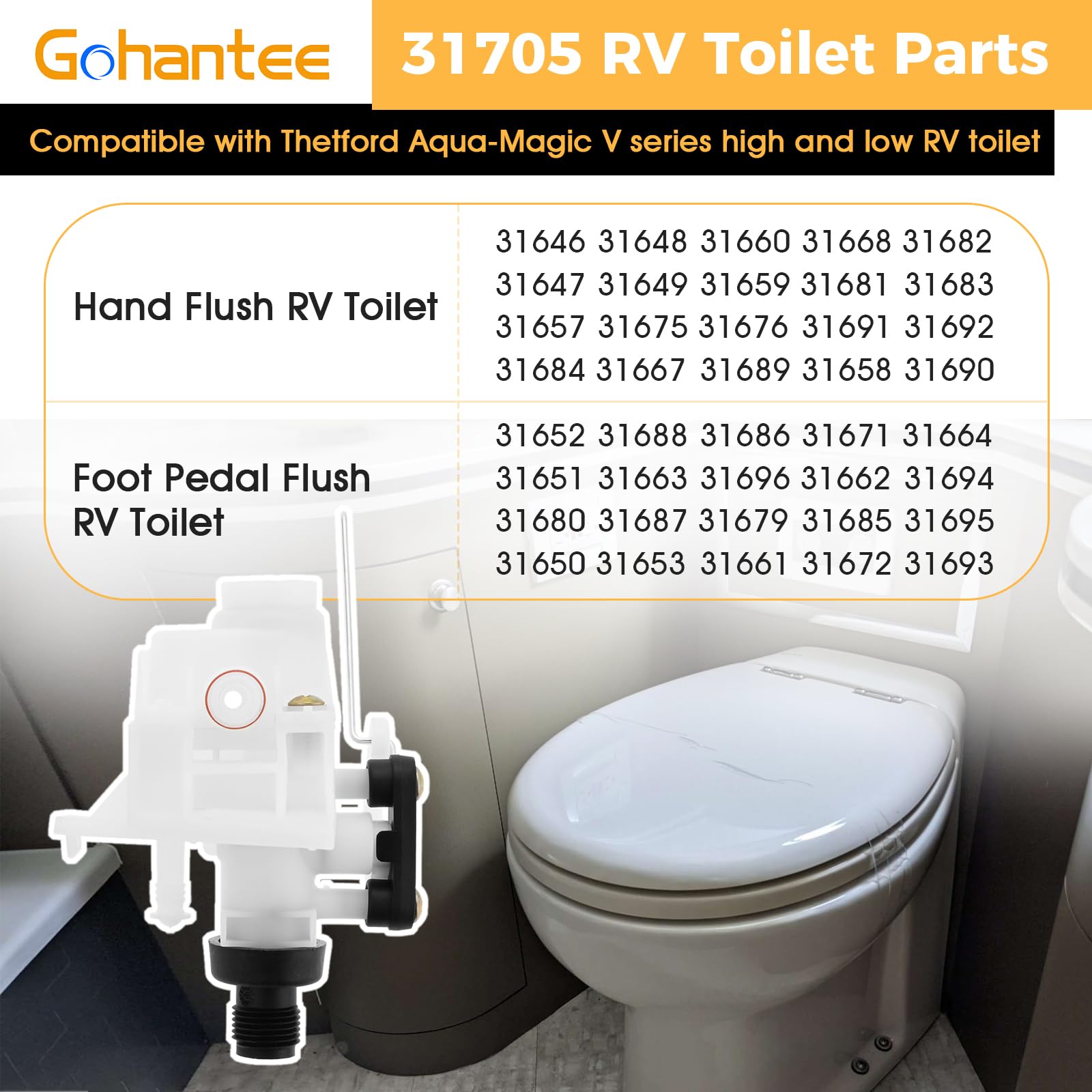 Eysbiy 31705 RV Toilet Water Valve Kit, RV Toilet Valve