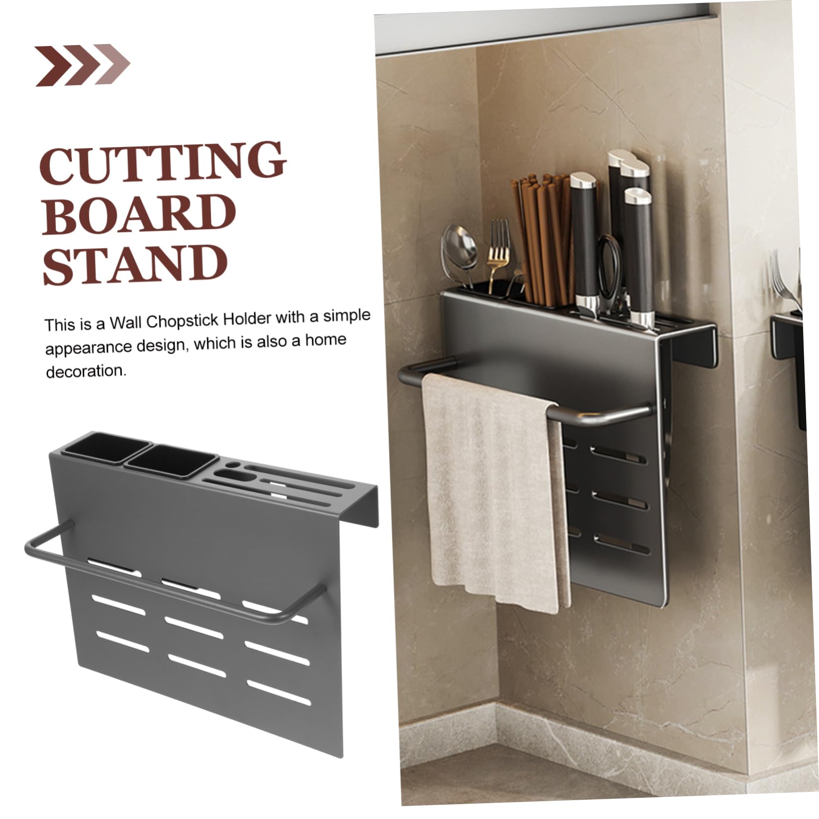 ULTECHNOVO Multi Function Wall Mounted Cutlery Holder Resistant Chopstick Draining Holder with Drain Space Saving Kitchen Organizer for Cooking Tools