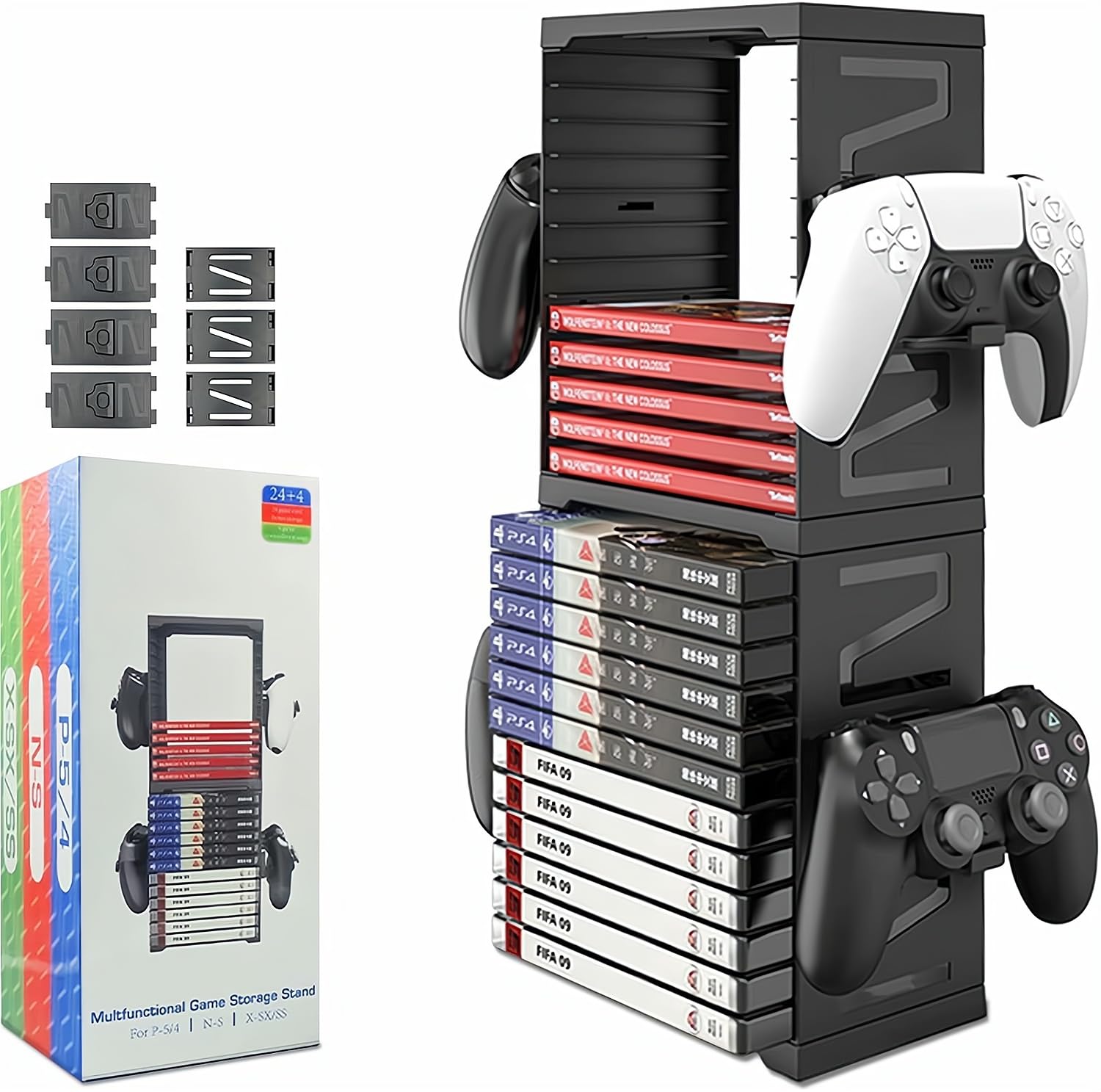 Torre di archiviazione per videogiochi, supporto per 24 CD e CD, organizer per PS5/PS4/Xbox Series X/Xbox one/Nintendo Switch Games, Nero , alla moda