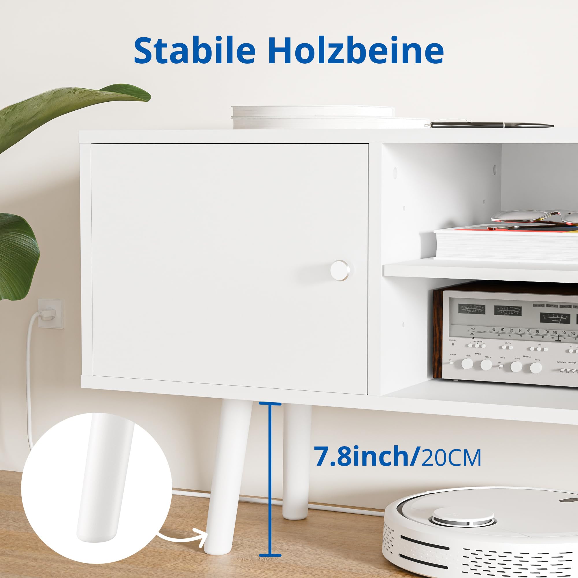 TV Schrank, Lowboard, mit 2 Türen, 135 cm lang, Fernsehtisch für bis zu 55 Zol,verstellbare Ablagen, Fernsehschrank für Wohnzimmer, Esszimmer, Schlafzimmer (Weiß, 135 cm)
