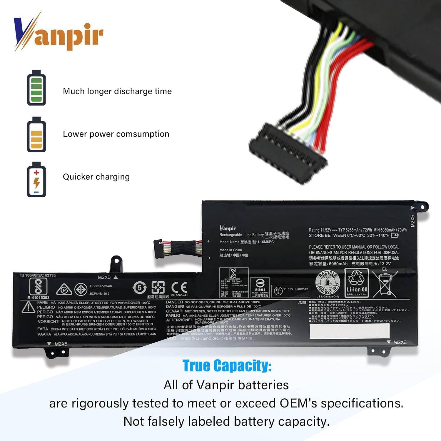 L16M6PC1 Laptop Battery 11.52V 72Wh 6268mAh Replacement for Lenovo Yoga 720-15IKB Series Notebook L16L6PC1 L16C6PC1 5B10M53745 5B10M53743 5B10M53744