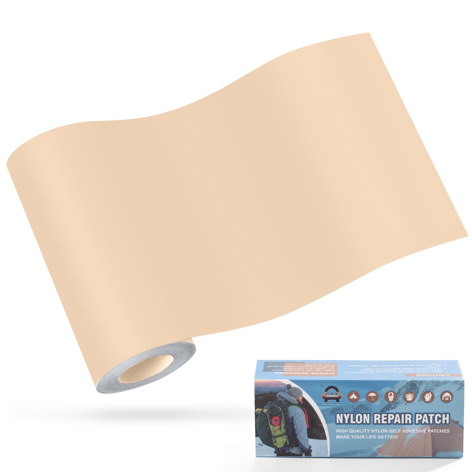 OAZ 10x160 cm Nylon Repair Patches Nylon Fabric Patch Self-Adhesive Tent Repair Patch Kit Waterproof Lightweight Nylon Repair Tape for Clothing Down Jacket Sleeping Bag Beige — image 1