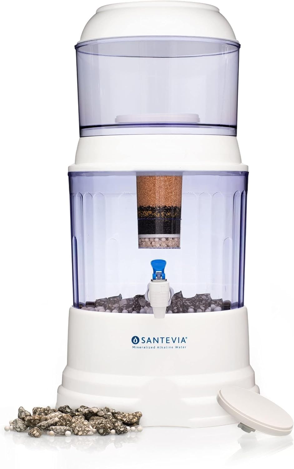 Santevia Gravity Water System Filter | at Home Water Filter That Makes Water Alkaline and Adds Minerals | Chlorine and Fluoride Filter (Countertop Model) product image