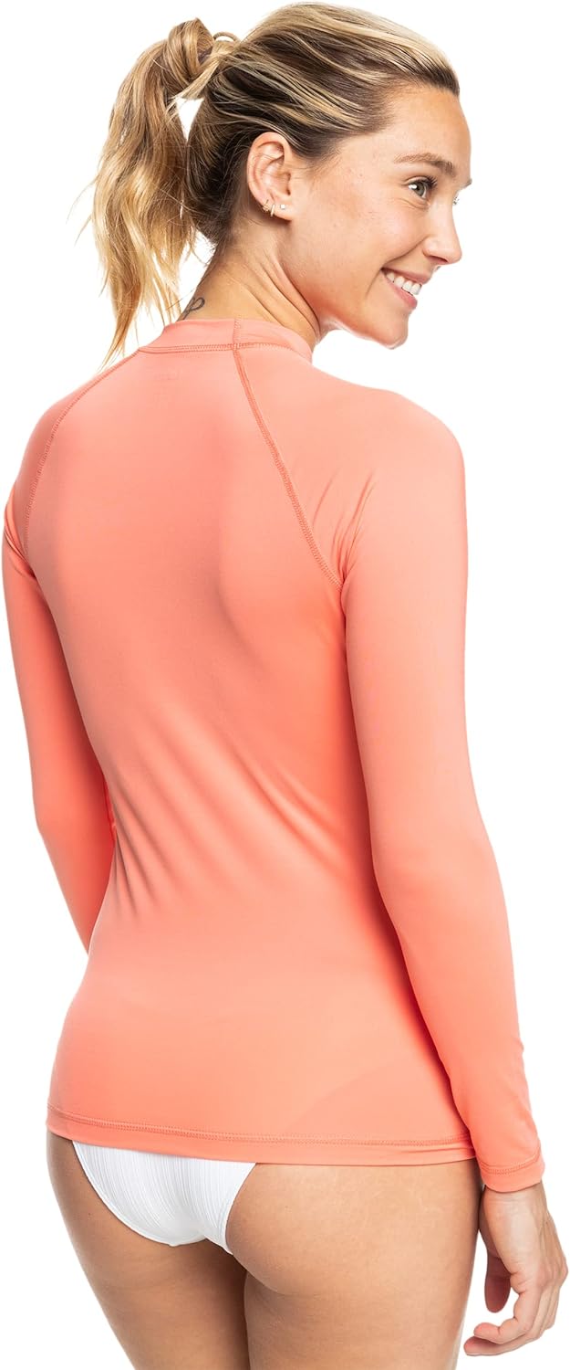 Roxy Women's Long Sleeve Compression Fit Rashguard UPF 50+ Quick Dry Recycled Swim Shirt, Fusion Coral, Large