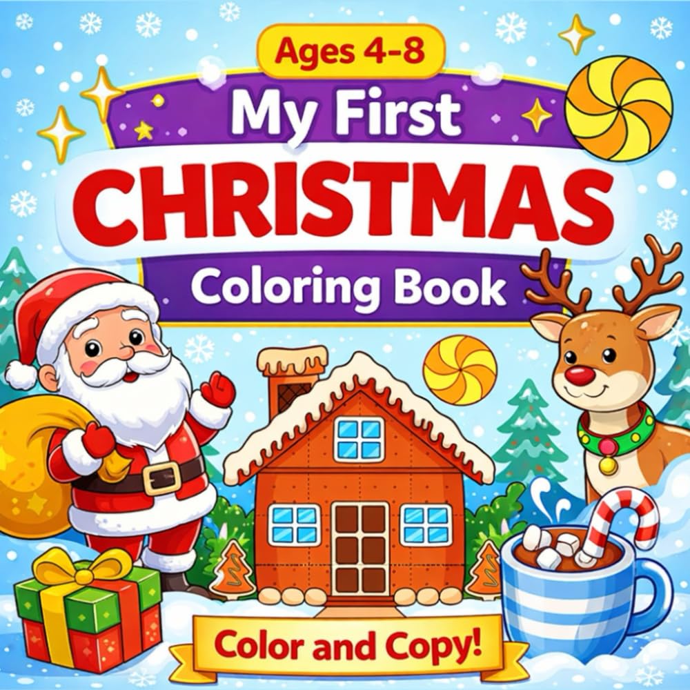 My First Christmas Coloring Book: Cute and Easy Christmas Coloring Book for Preschool and Early Elementary Kids