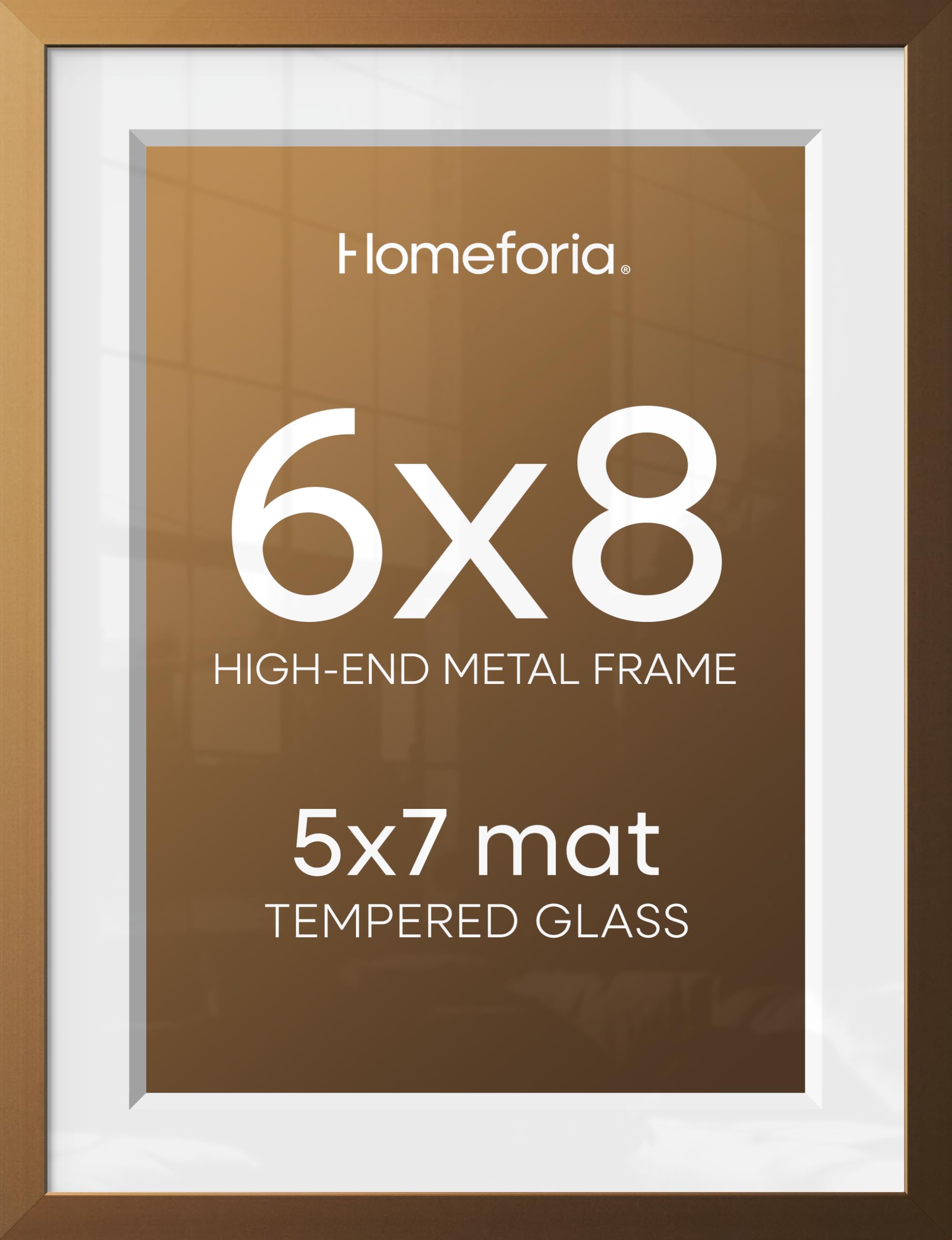 Homeforia 6x8 Bronze Picture Frame, High-End Metal, 5x7 Mat, Glass | High End Aluminum, Tempered Glass, Acid-Free 5x7 Removable Mat, 6x8 in Edge-to-Edge Display 8x6, Wall Kit, Set Of 2