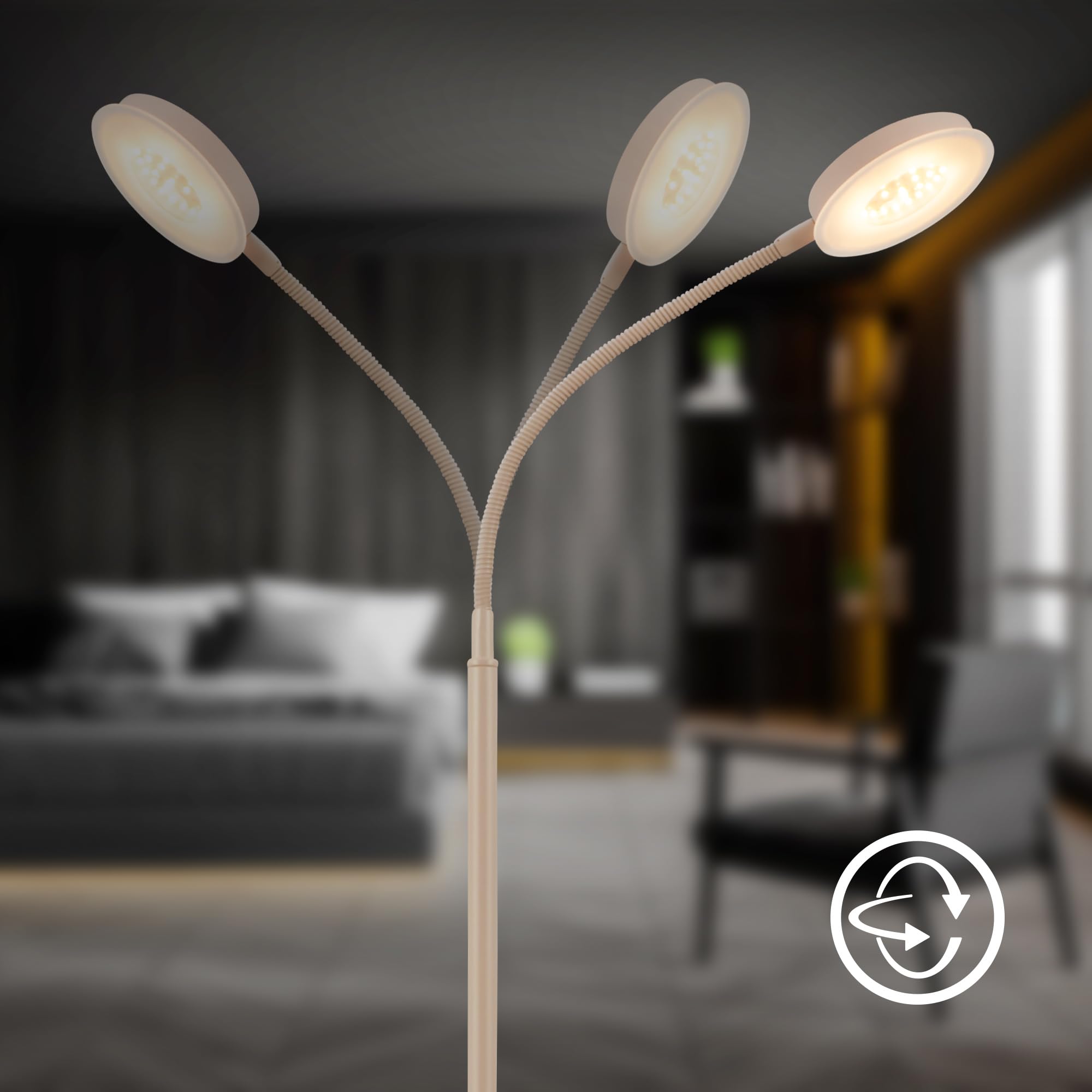BRILONER - Lampa podłogowa dotykowa, ściemniana, obrotowa, funkcja pamięci, lampka do czytania, lampa do salonu, dekoracja sypialni, uplighter, 125,5 x 21 x 45 cm, beżowy