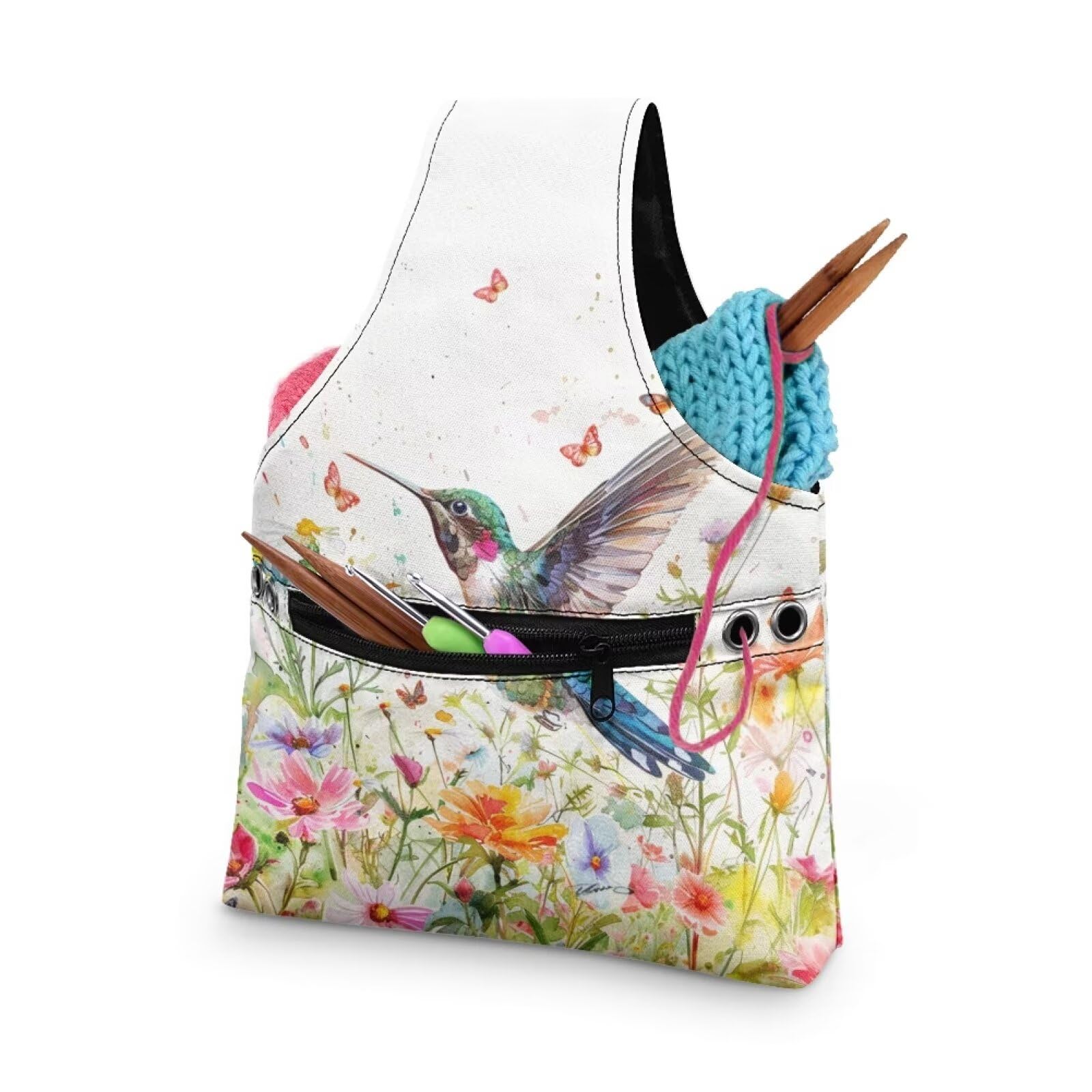 Hummingbird Yarn Storage Organzier Knitting Bag Yarn Storage Shelves Floral Crochet Tots Bags Travel Knitting Accessories,Small
