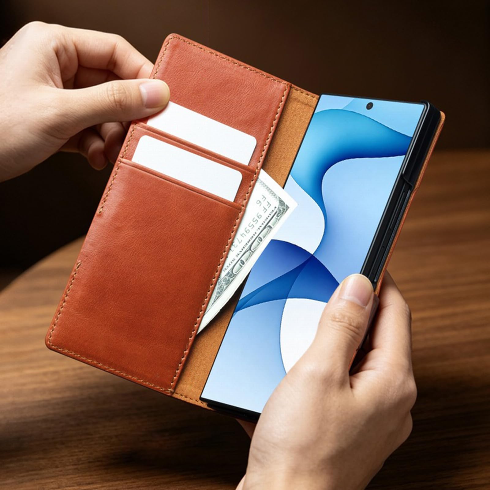 Portafoglio Custodia Per Samsung Galaxy Z Fold 8 Ultra, Vera Pelle Guscio | Porta Carte Chiusura Magnetica Cover Funzione Supporto Anturto Telefono Fotocamera Protezione