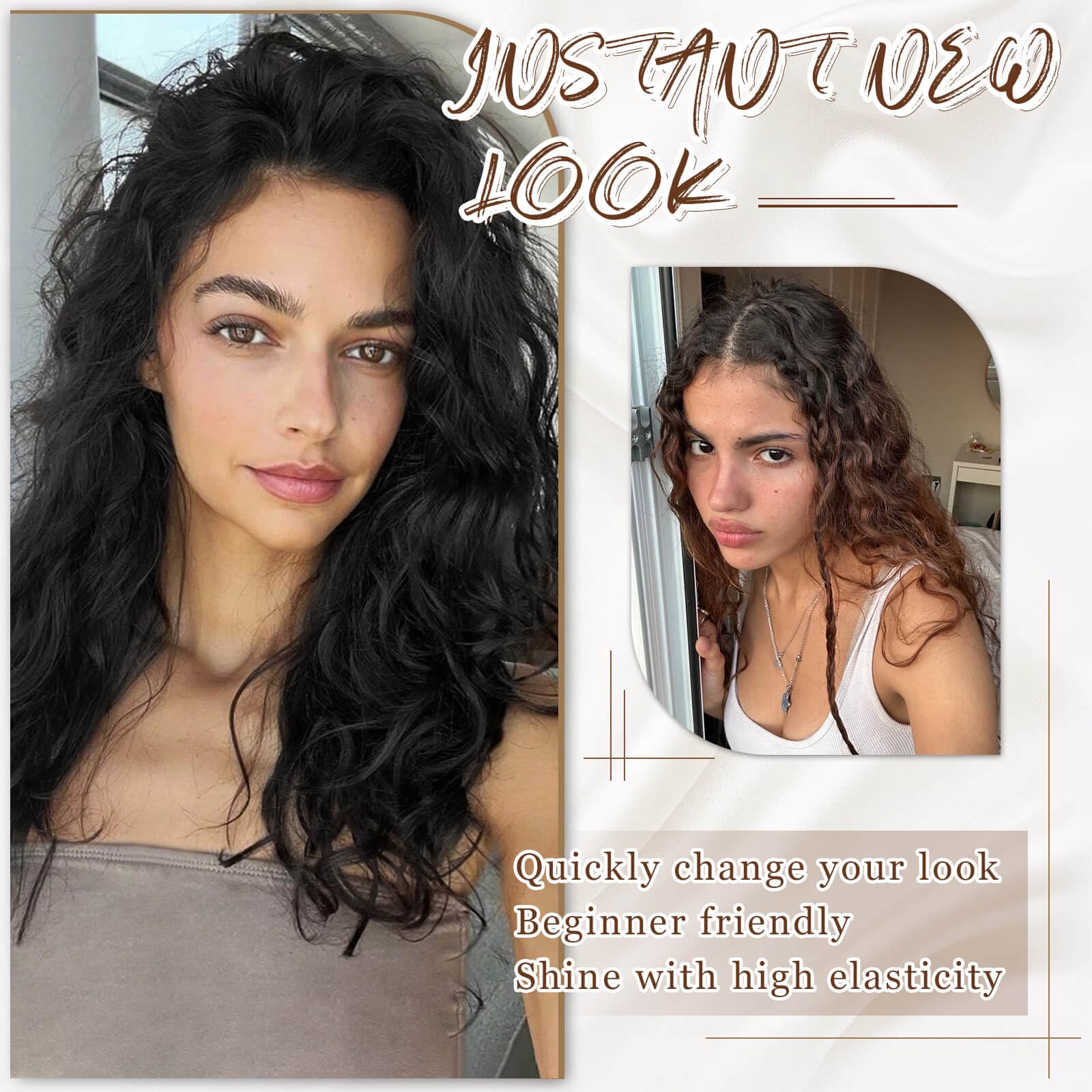 Flyroseing Black Hair Extensions,4PCS Clip in Hair Extension 14" Short Curly Hair Extensions Seamless Lace Weft Natural Soft Mermaid Waves Hairpieces for Women - Image 3