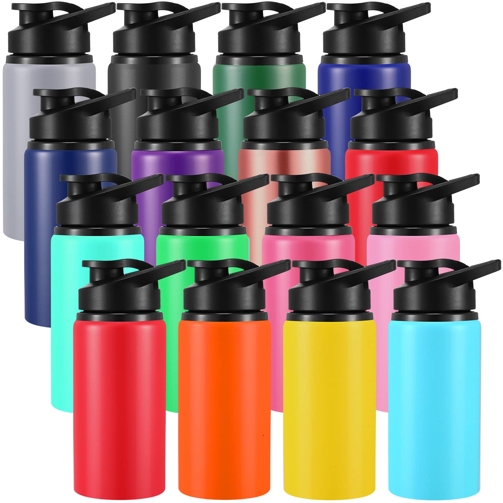 Eaasty 16 Pcs 17 oz Aluminum Water Bottle Bulk Multicolor Reusable Sports Bottle with Snap Lids Multipack Vacuum Water Flask for Travel Camping,