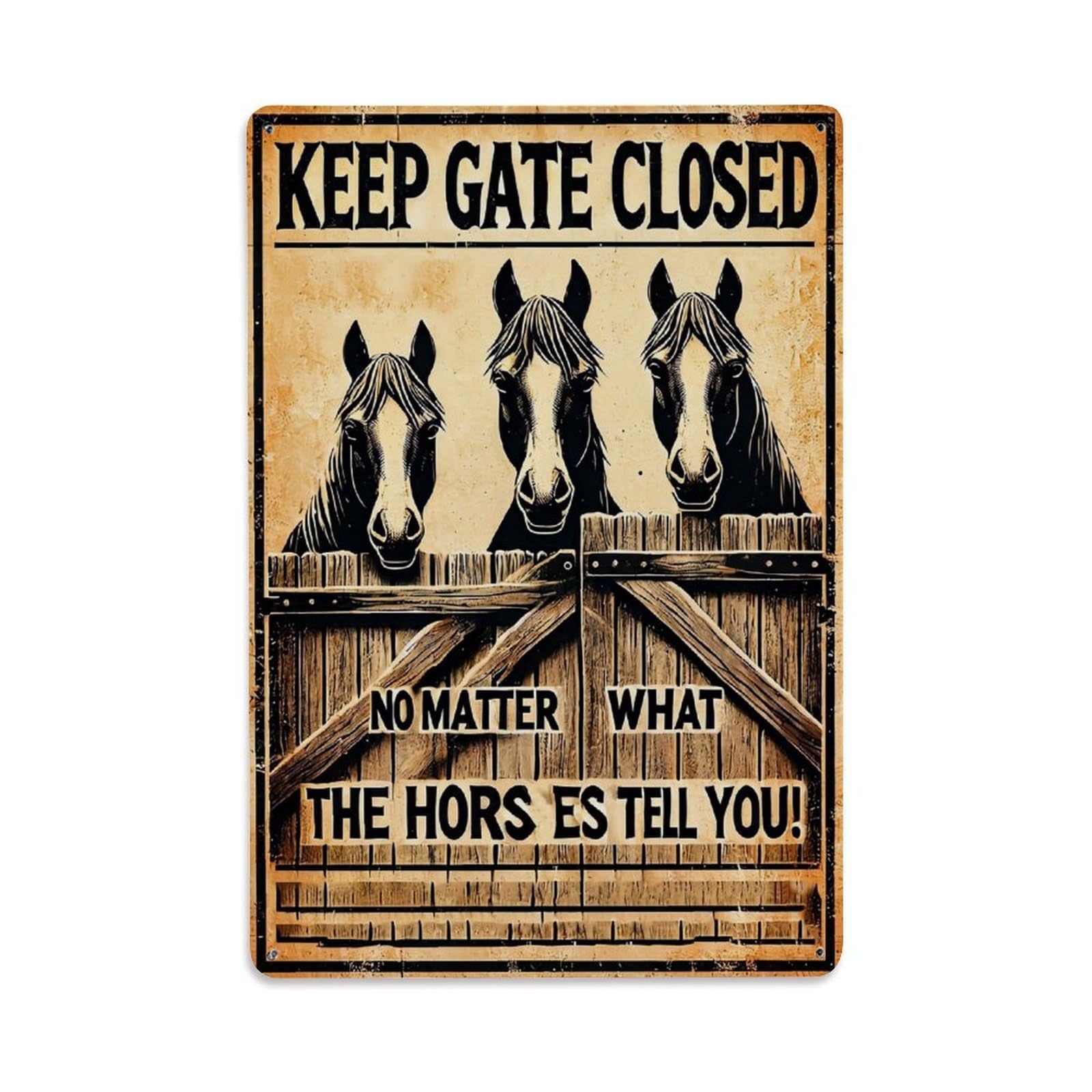 Jdfenggu Vintage Keep Gate Closed Horses Retro Metal Tin Sign, Metal Poster For Bar, Home, Man Cave, Kitchen, Laundry Room Art Decor 8X12 Inch