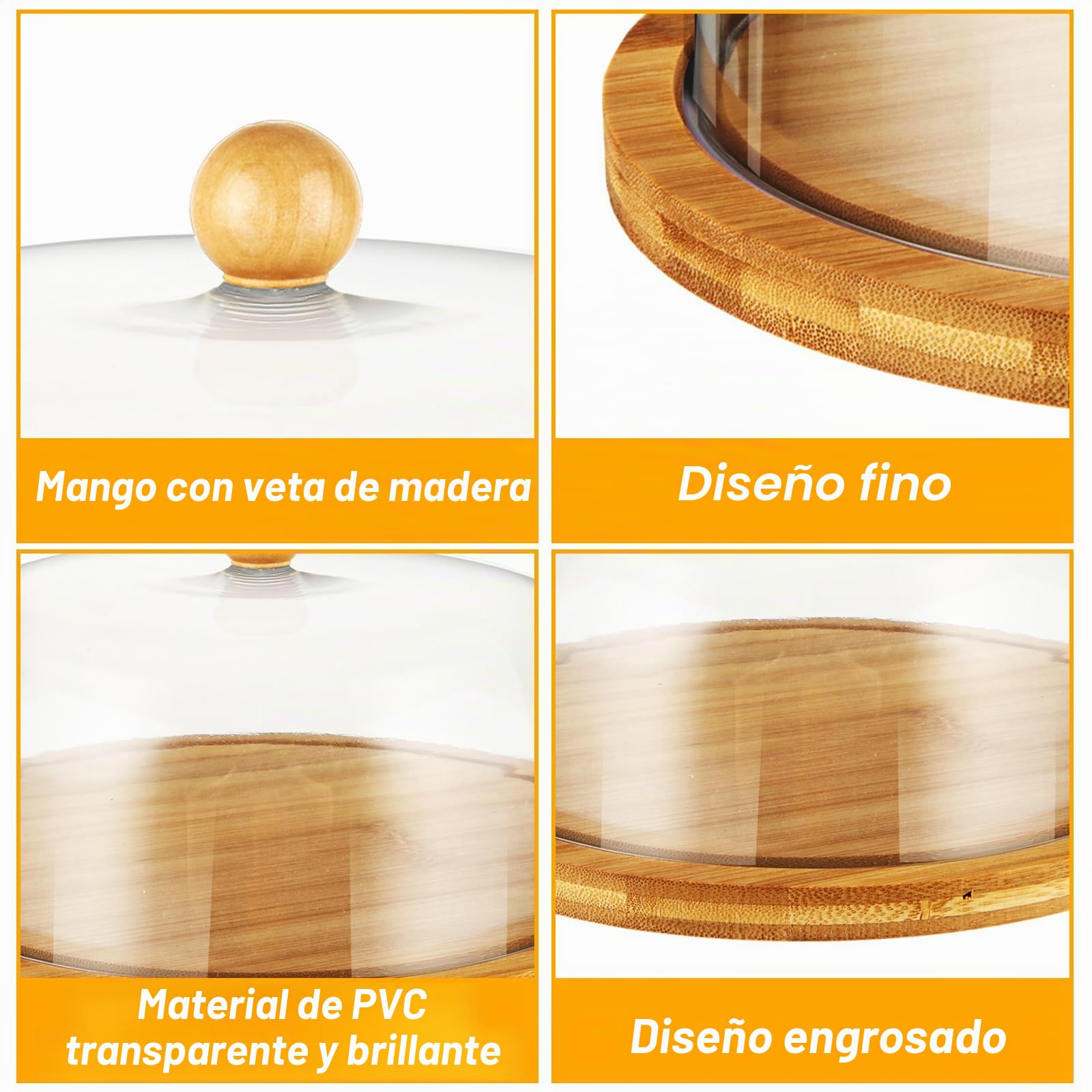 Soporte para tartas con tapa de cúpula, plato de bambú de 10 pulgadas con tapa, soporte transparente para tartas con cúpula acrílica para cumpleaños, bodas y fiestas